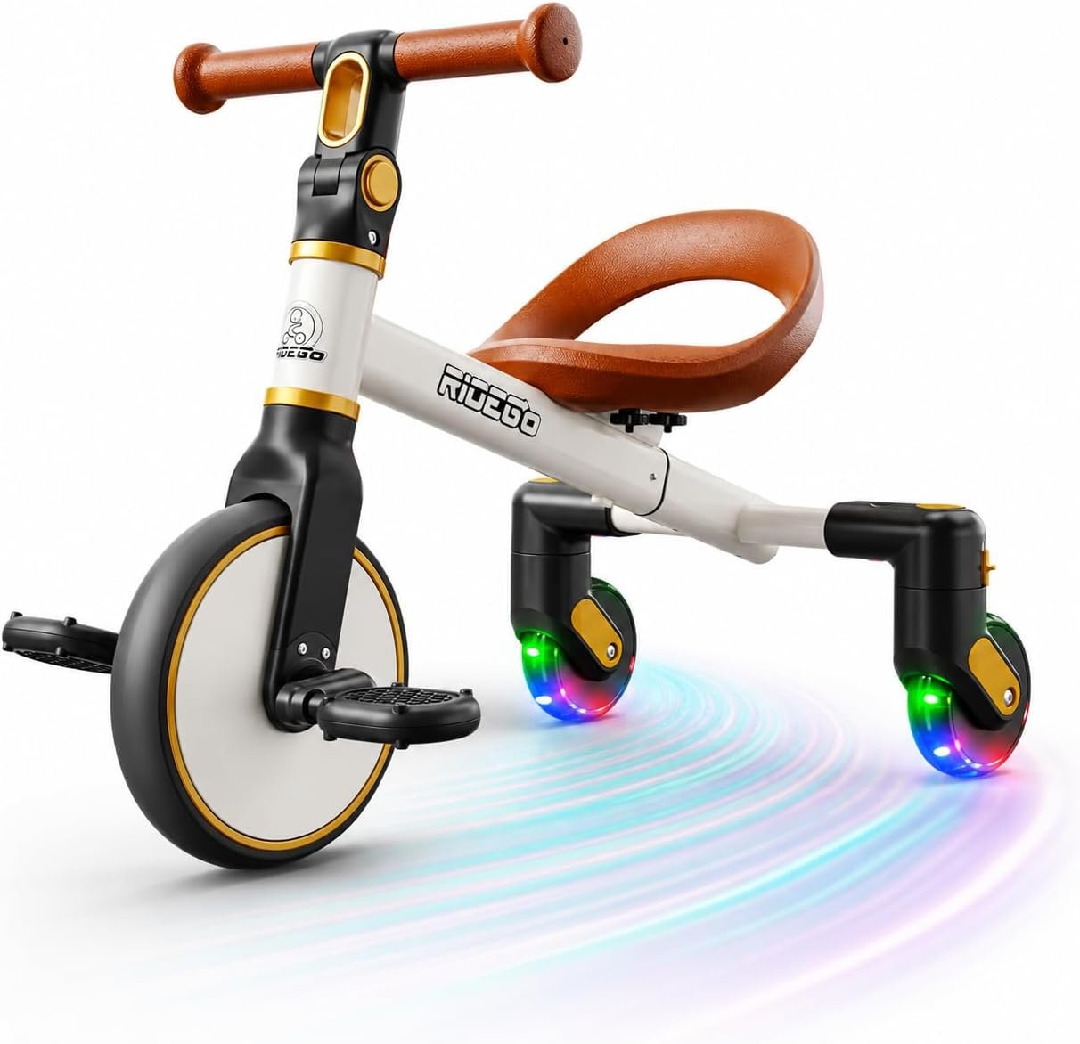 Ridego 3-in-1 Toddler Tricycle for 2-5 Years, Drift Trike with 360° Spin, Light Up Wheels, Adjustable Seat, Toddler Bike for Boys Girls