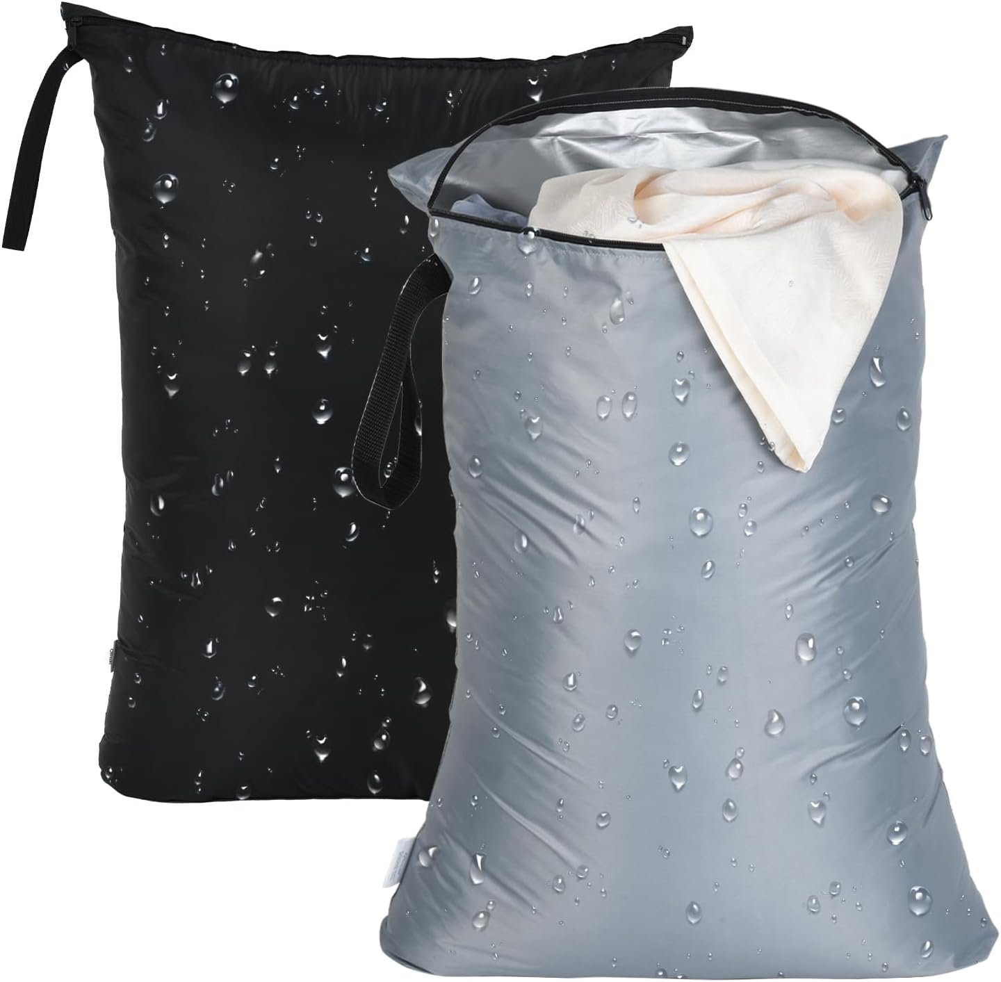 OTraki 2Pcs Exlarge Wet Bag 24×32 inch Reusable Waterproof Wet Dry Bag with Zipper Handle Wet Clothes Washable Laundry Bag for Travel Swimsuit Beach Drying do not exceed 176℉ Black & Grey