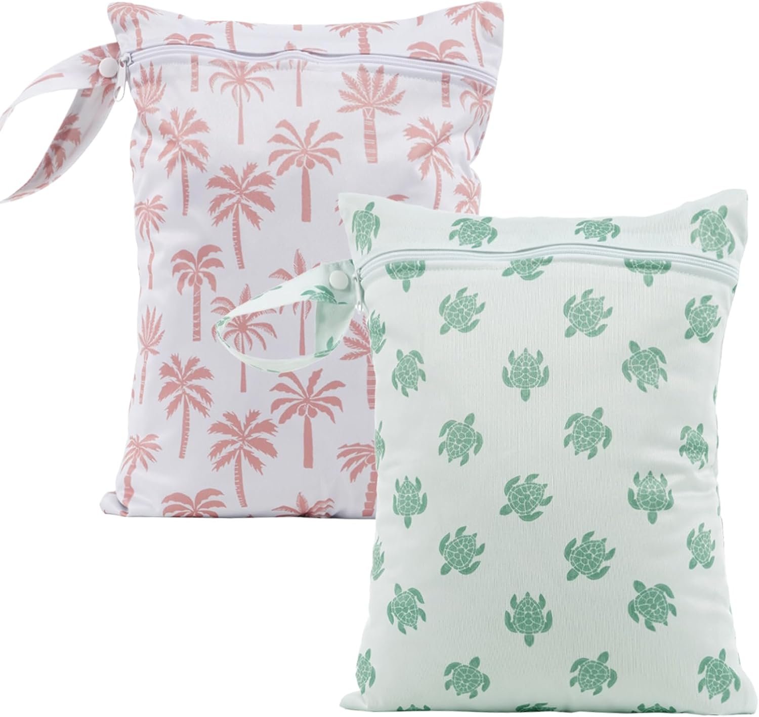 2Pcs Baby Wet Dry Bags for Cloth Diaper,Waterproof Reusable Travel Bags, Beach, Pool, Gym Bag for Swimsuits, Beach Vacation Essentials (Coconut Tree and Turtle)