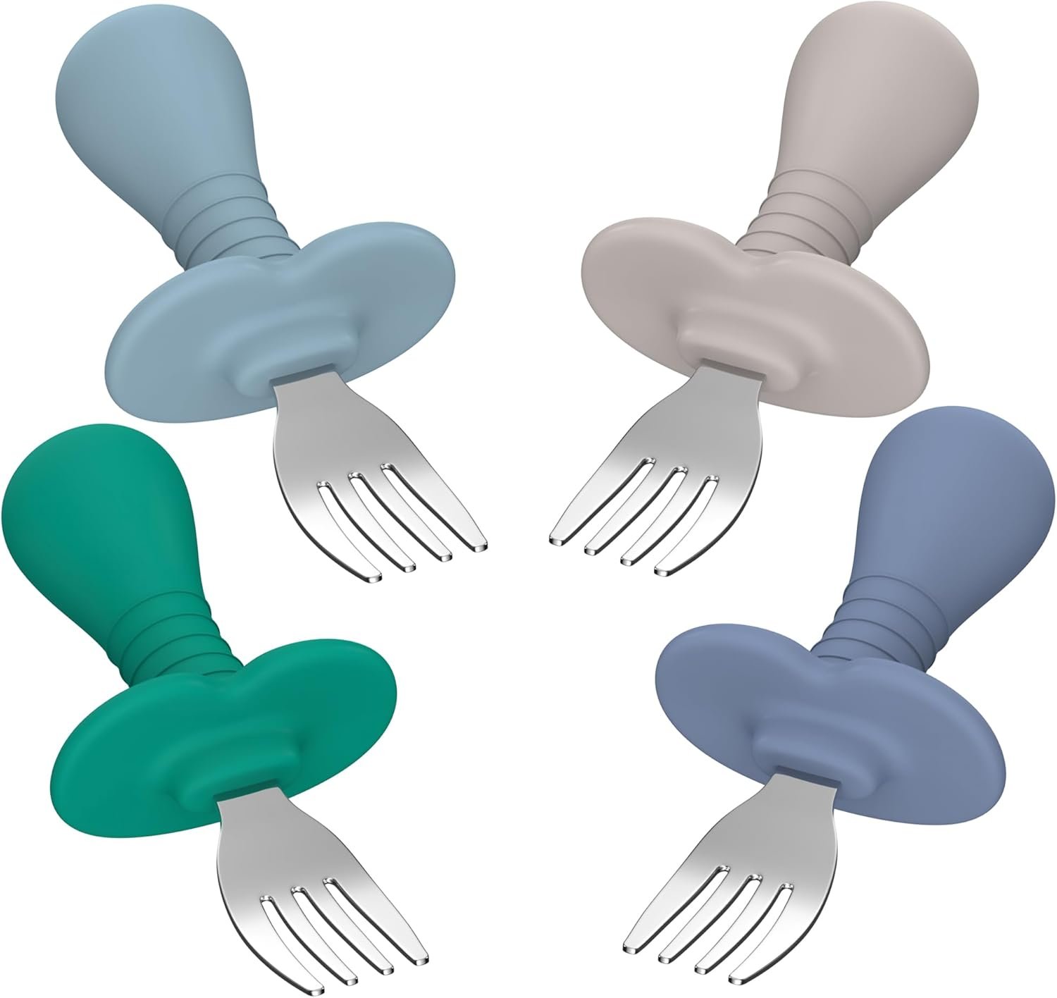 4Pcs Toddler Forks Baby Forks Set – Self-Feeding Utensils with Soft-Silicone Handles, 18/8 Stainless Steel, Anti-Choke & BPA-Free Cutlery Set