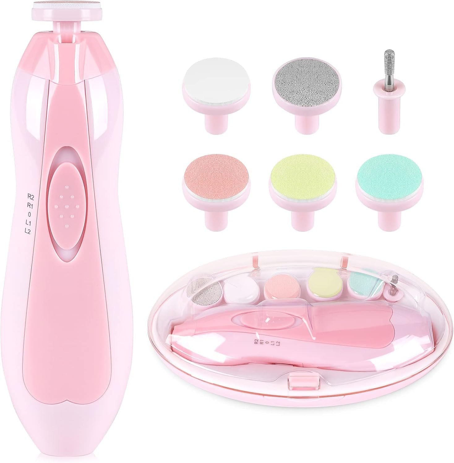 Baby Nail Clippers Baby Safe Electric Trimmer Nail File Kit for Newborn Infant Toddler Kids Toes and Fingernails – Care, Polish and Trim – 6 Grinding Heads and LED Light, Pink