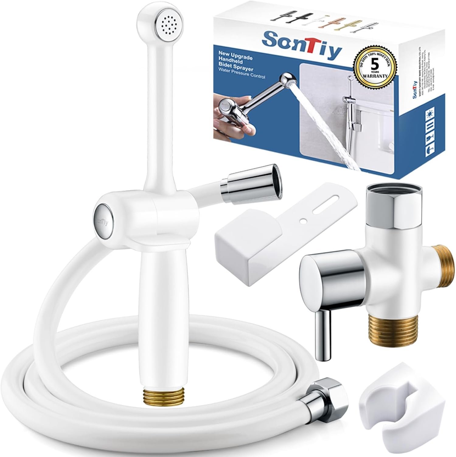 SonTiy Handheld Bidet Sprayer for Toilet, White Cloth Diaper Toilet Sprayer Attachment with Backflow Preventer, Adjustable Water Pressure Toilet Jet Spray for Feminine Wash