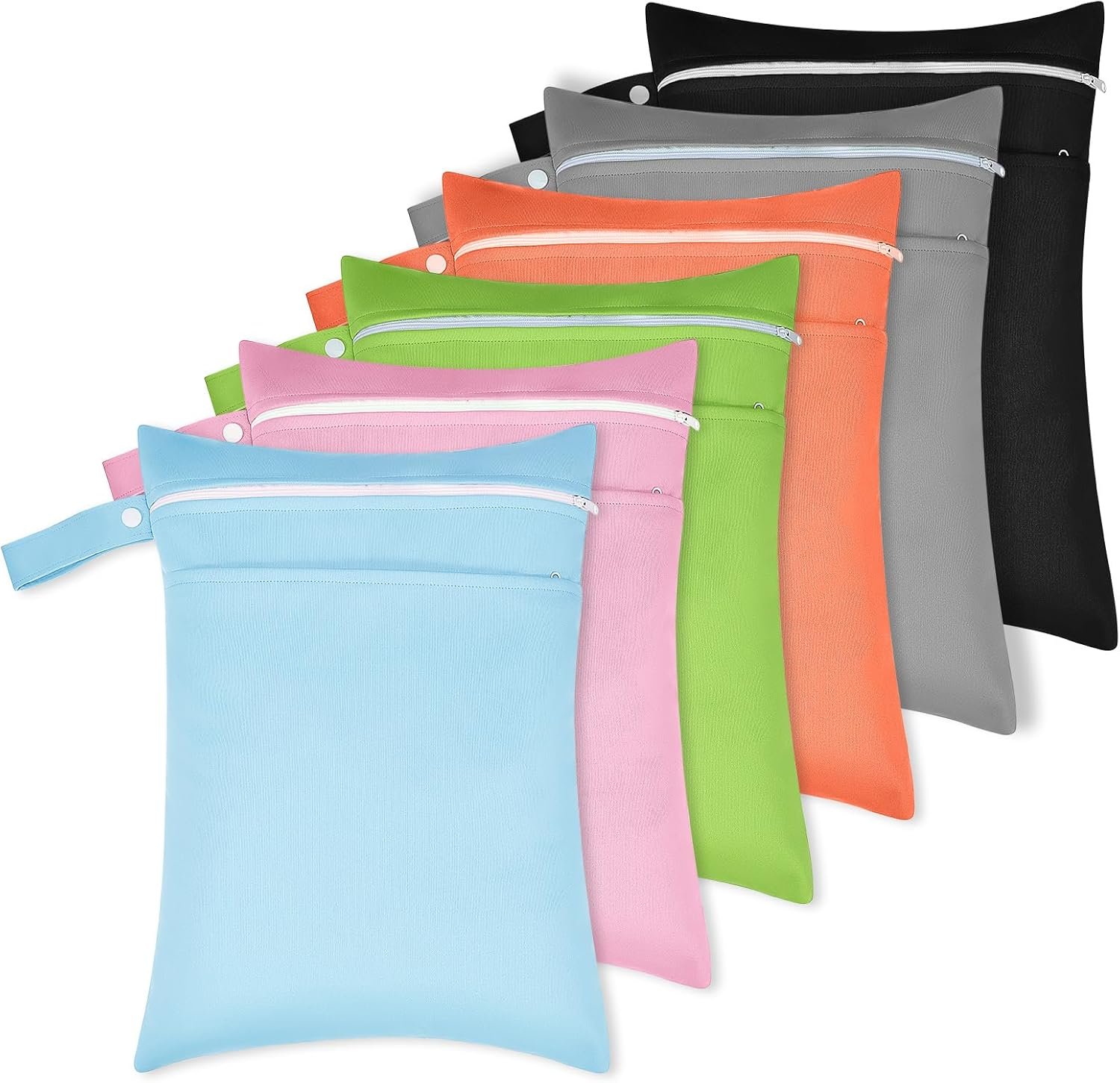 6 Pack Wet Dry Bags for Diapers, 30 * 40 (cm)/ 11.81 x 15.75 inches, Swimsuits, or Wet Clothes, Waterproof Reusable Travel Beach Pool Gym Bags with 2 Zippered Pockets, 6 Colors