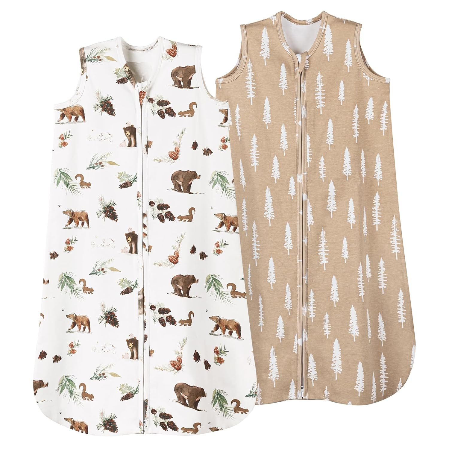 david’s kids 100% Organic Cotton Baby Sleep Sack 0-6 Months, Soft Baby Wearable Blankets with 2-Way Zipper, 2 Pack Comfy Sleeping Bags for Infant Newborn Boys Girls Neutral, Small Size, Woodland