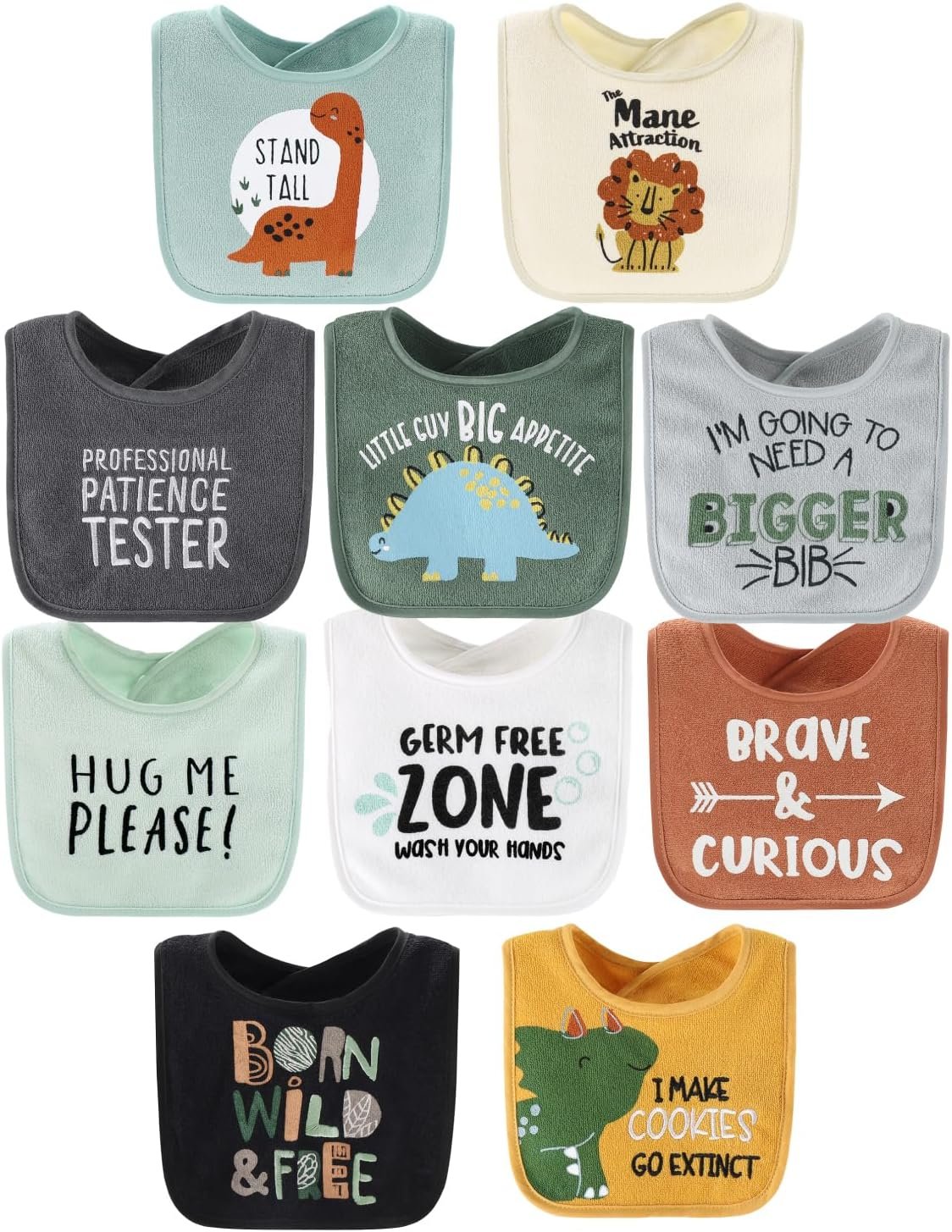 The Peanutshell Baby Boy Terry Bibs Set of 10-100% Cotton, Soft, Absorbent Baby Bibs, Toddler Boy Set, Newborn & Infant Bib – Dinosaur