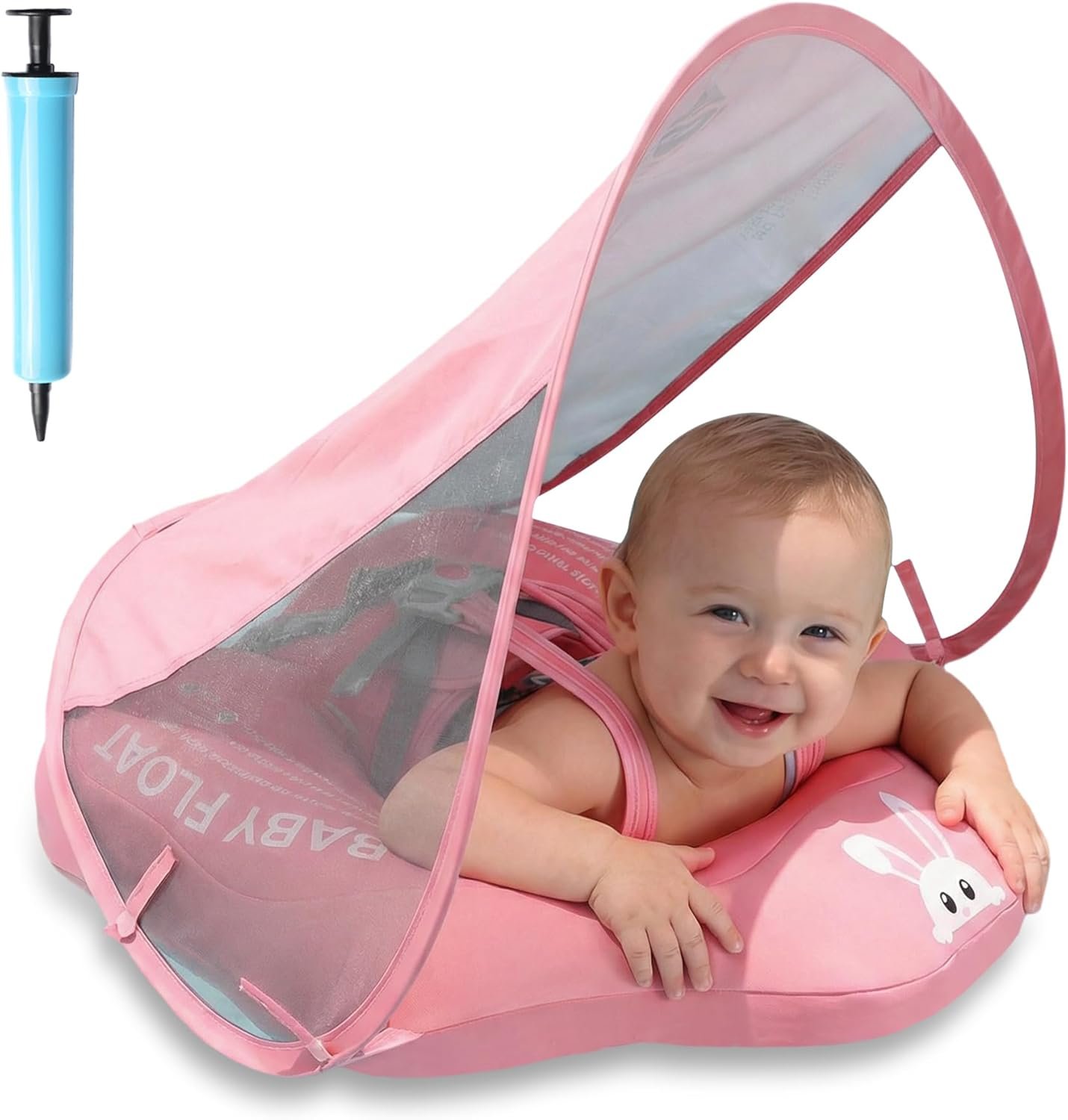 Baby Pool Float with Canopy UPF50+ Sun Protection, Soft Fabric-Covered Baby Floats with Safety Seat, No Flip Over Baby floatie for Age 6-36 Months, Infant Pool Float for Toddler Boys and Girls