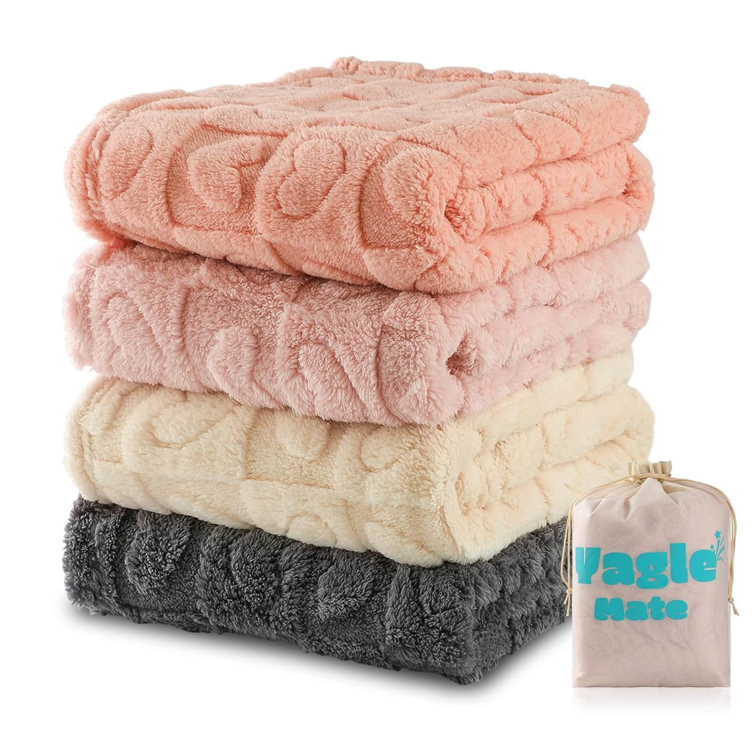 4 Pcs Baby Blankets,Fleece Heart Checkered Blanket, Cozy and Fluffy Crib Blankets for Girls, Toddler Receiving Blankets 30×40 Light Pink Sakura Pink White Grey