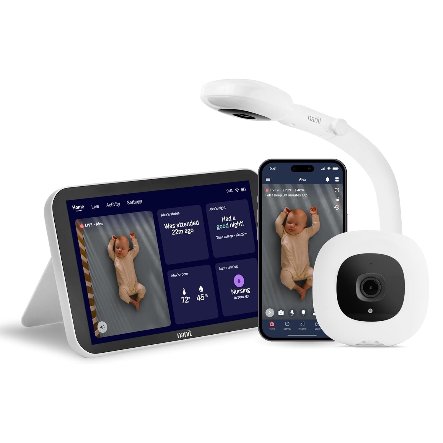Nanit Smart Baby Monitor System with Floor Stand & 8″ Display Screen – Crystal-Clear Video, Real-Time Notifications, Sleep Insights – Baby Must Have for Parents
