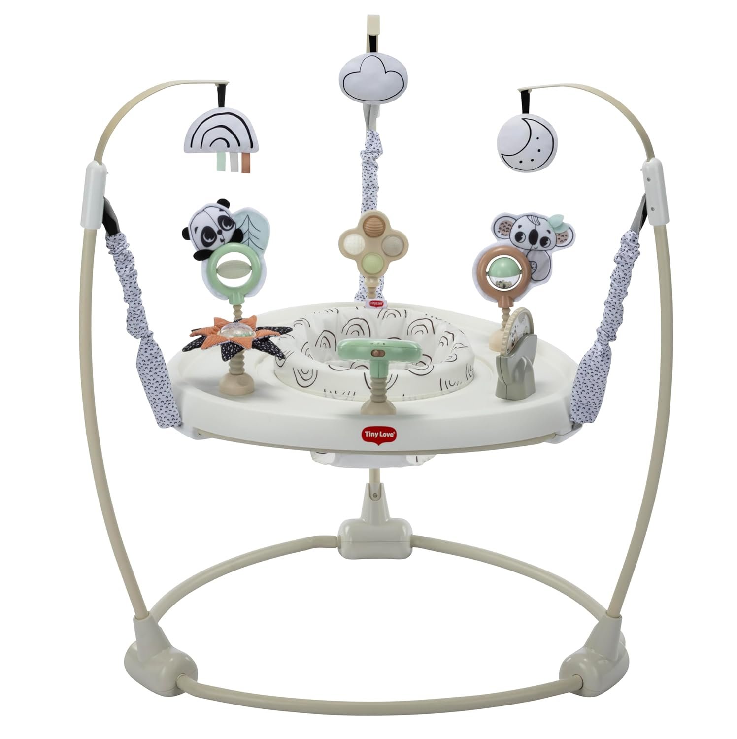 Tiny Love 4-in-1 Jump & Play Stationary Activity Center, Baby Jumper with Lights & Music, Developmental Toys, 360 Swivel Seat, Baby Activity Entertainer for 6 Months+, Black and White