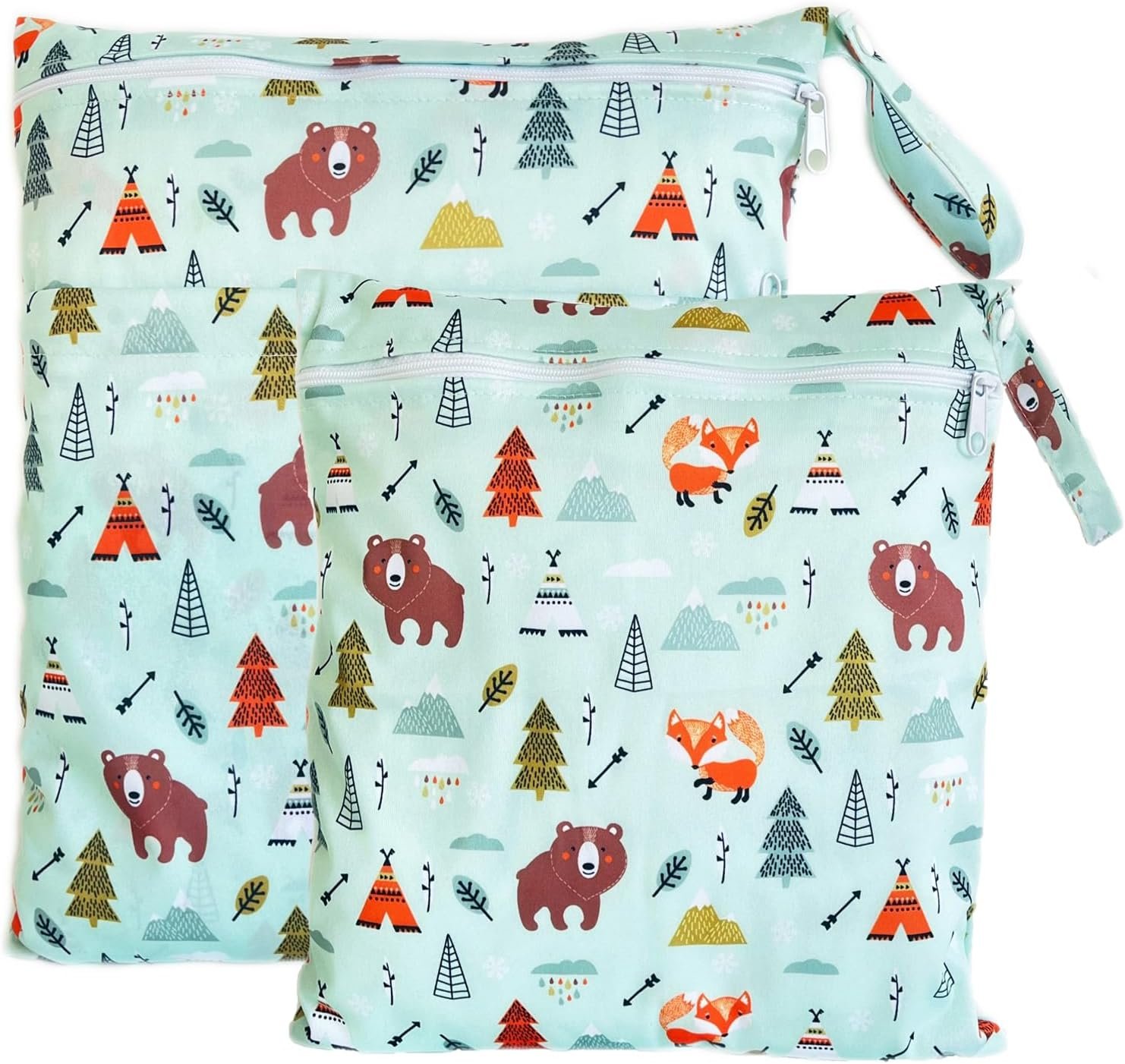Wet Dry Bag for Cloth Diapers, 2PCS Waterproof Reusable Wet Bag with Zippered Pockets, Washable, Reusable for Travel, Beach, Pool, Stroller, Diapers, Dirty Gym Clothes, Swimsuits, 14x12In & 12x11In