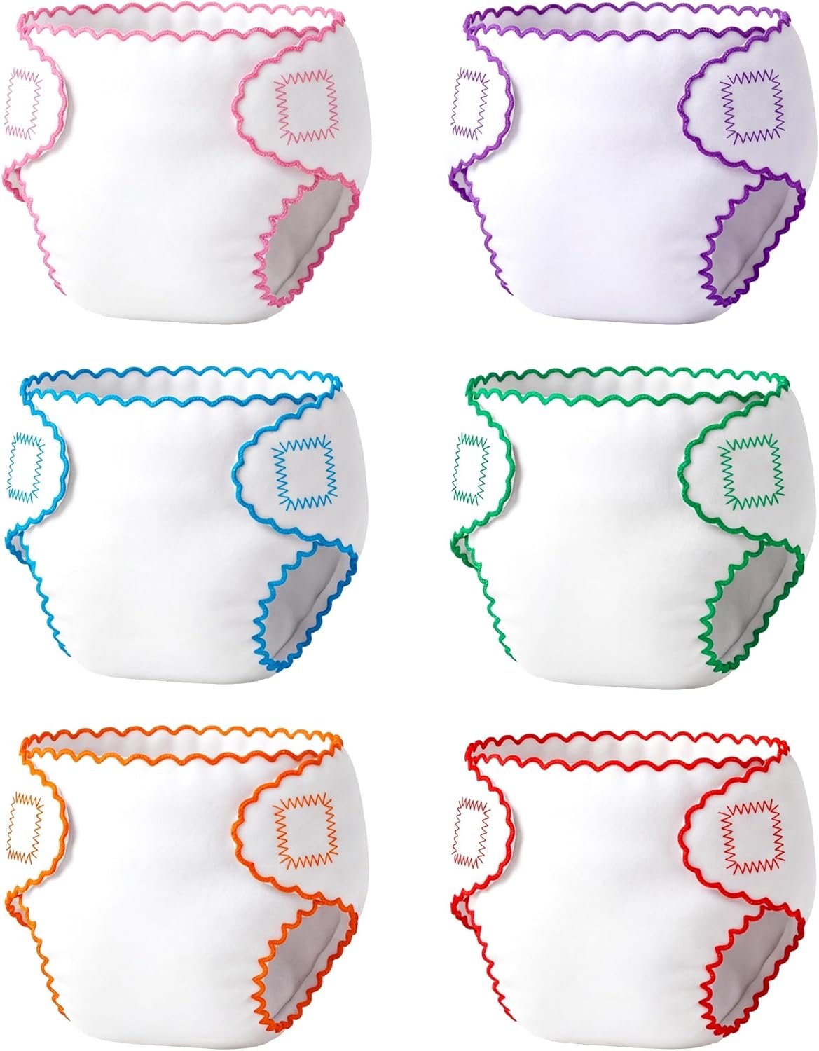 BABESIDE 6 Pcs Baby Doll Diapers, Baby Doll Accessories for 12-15 Inch Dolls, Reusable & Washable Doll Underwear, Pretend Play Doll Accessories Gift for Kids Age 3+