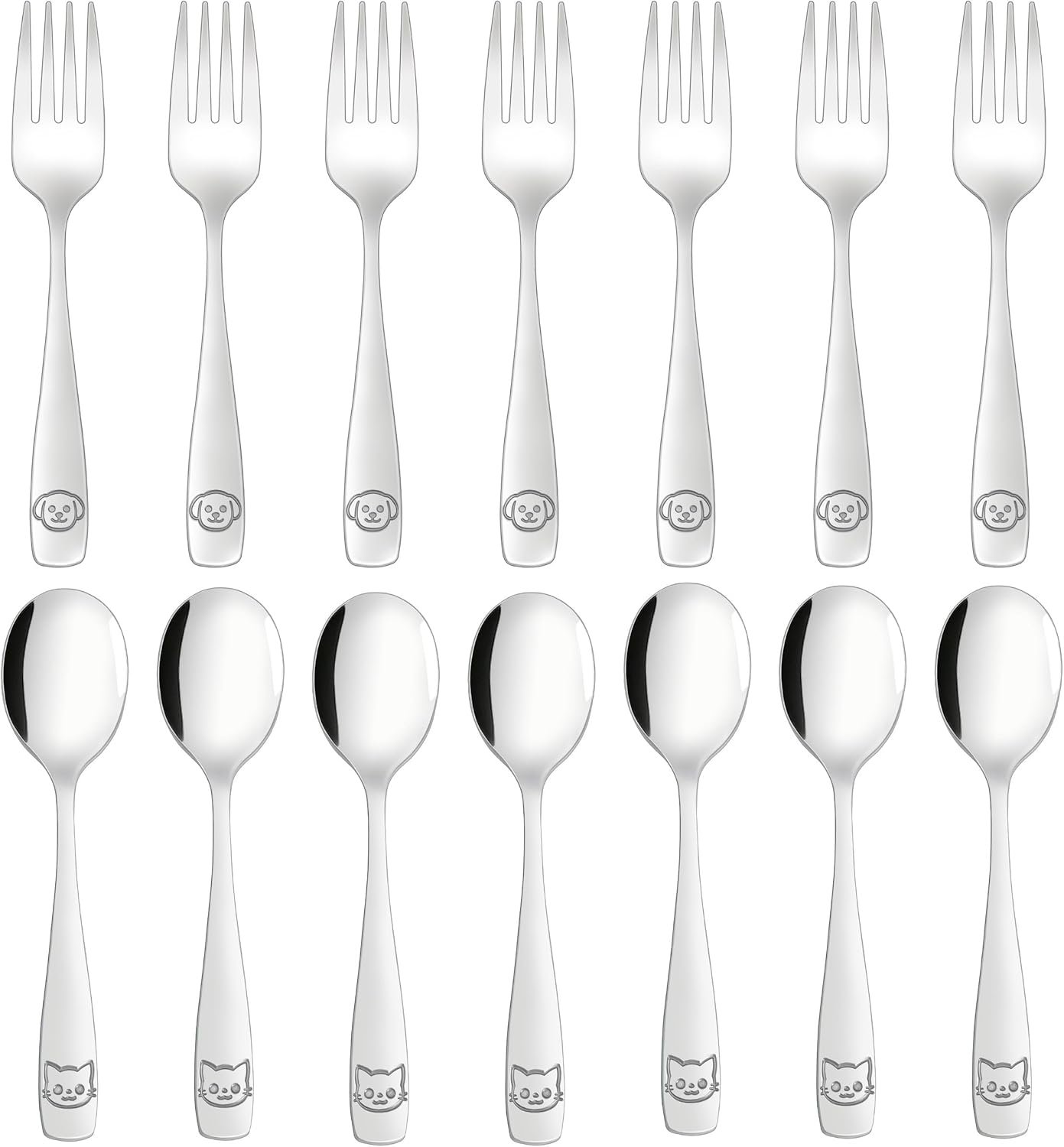 LOCONHA Stainless Steel Toddler Utensils Set – 14 Pcs Kids Silverware, Safe Food Grade, Mirror Polished, Dishwasher Safe, Perfect for Little Hands, Trendy & Durable. ﻿