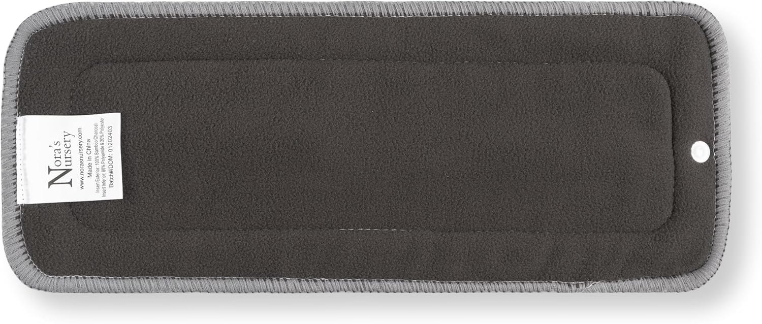 Nora’s Nursery 10 Pack Charcoal & Microfiber Inserts with Snap – 5 Layers – Reusable and Absorbent – 13″ x 5″ Perfect for Any Diaper