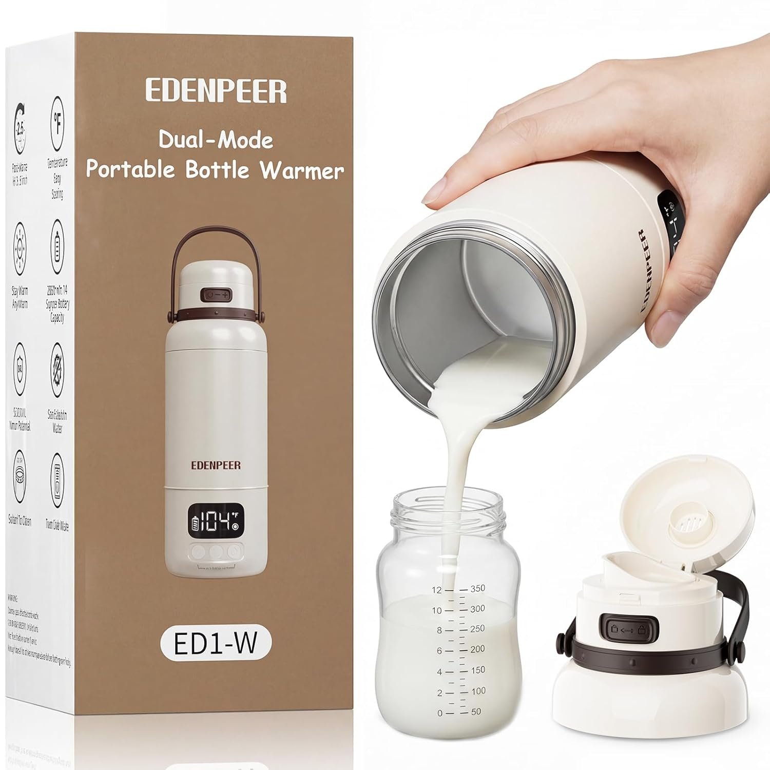 Portable Bottle Warmer for Travel,Typ-C&AC Dual Power Mode with Built-in Sterilizer,Baby Milk Warmer On The Go and 120W Fast Heating Breastmilk,Formula,Water,3” Wide Mouth&17oz Large Capacity