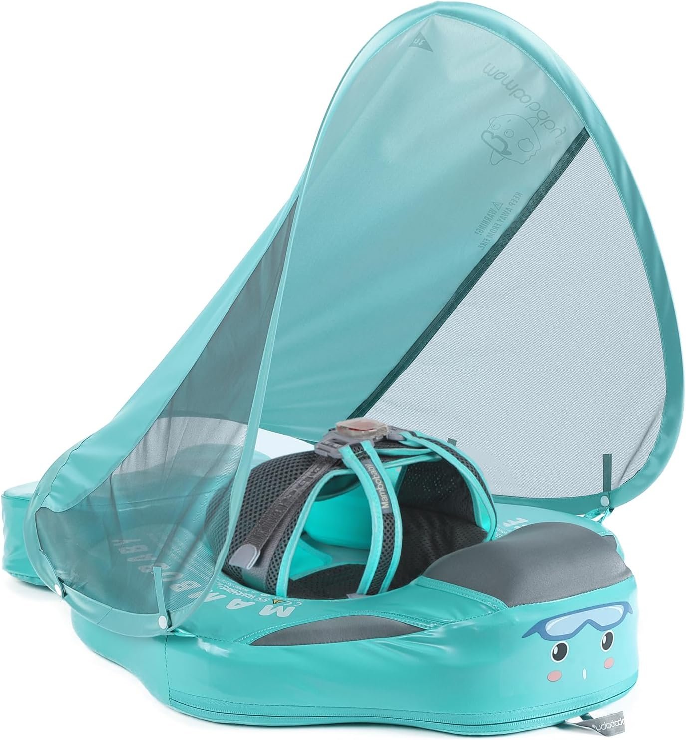 Mambobaby Float with Canopy – Baby Swim Float with Tail, New Upgraded Non-Inflatable Solid Pool Float, Soft Waterproof Skin-Friendly Leather Swim Trainer for Infant Toddler