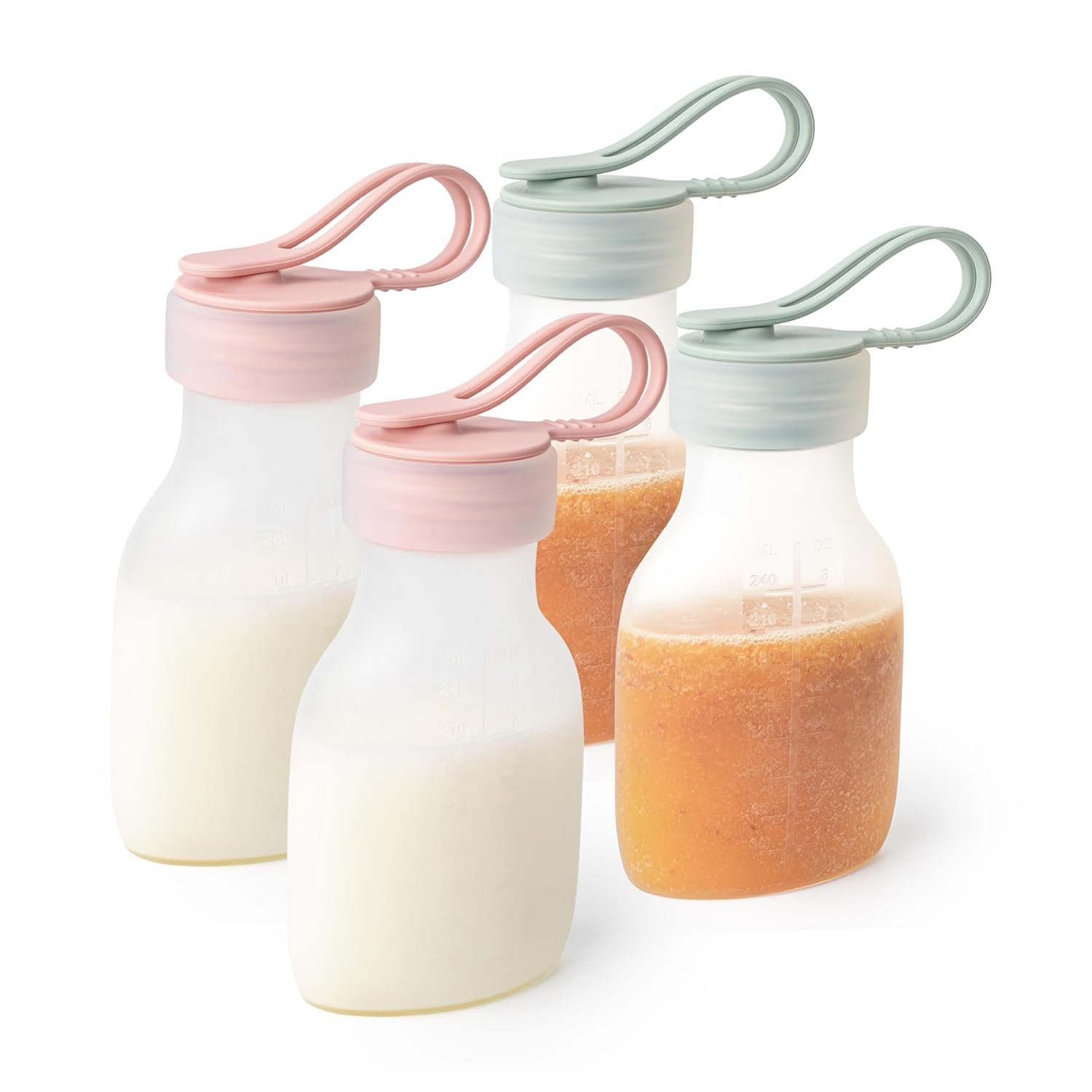 Platinum Silicone Milk Storage Bags for Breast Milk | 4-Pack 8 oz Leak-Proof Self-Standing |Reusable Food Pouches| BPA-Free, Odor-Free, Eco-Friendly, Completely Plastic Free (Milk Bag 4Pk)