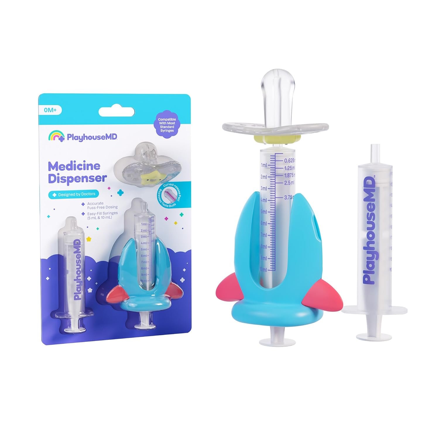 Playhouse MD Medicine Dispenser, Rocket – Liquid Medication Syringe for Newborns, Infants, Babies & Toddlers – Baby Medicine Kit with Pacifier Attachment for Accurate Dosing