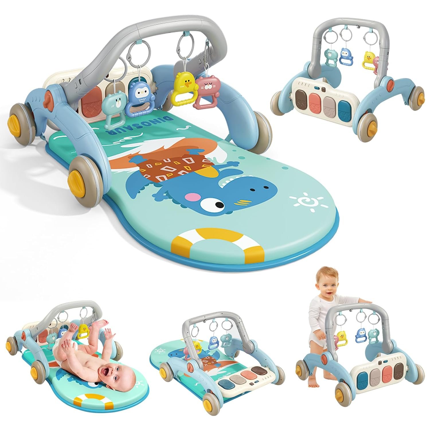 Baby Gym Play Mat 2-in-1 Baby Activity Center Playing Mat Tummy Time Toddler Play Mat for Newborn to Toddler
