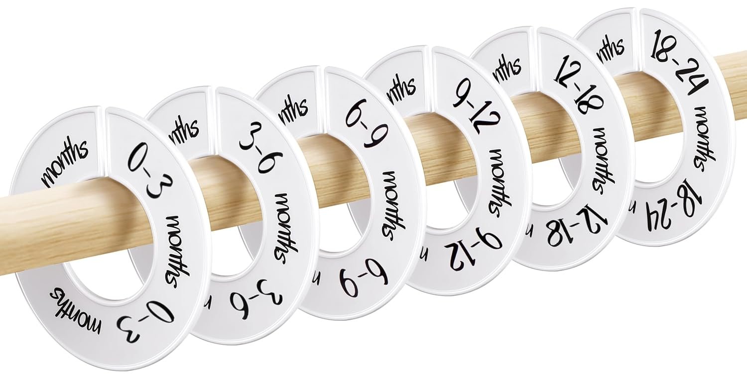 Pro Goleem Baby Closet Dividers Unisex Baby Closet Organizer for Nursery Baby Clothes Size Age Dividers Fits 1.5″ Rod 6 PCS