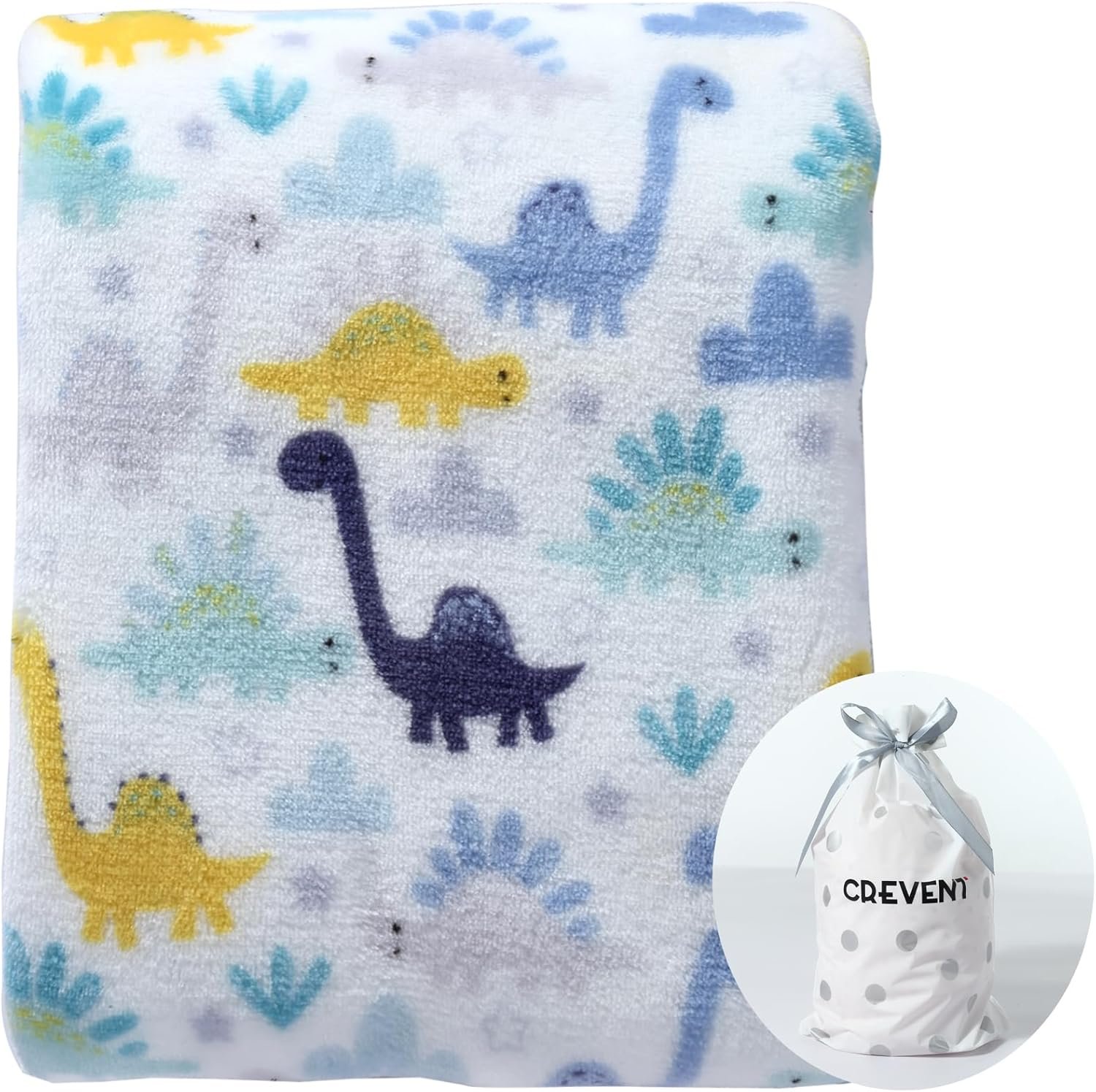 CREVENT 30”X40” Cozy Fluffy Warm Fleece Baby Crib Blanket for Boys Infant Toddler Crib Cot Stroller (Dinosaur)