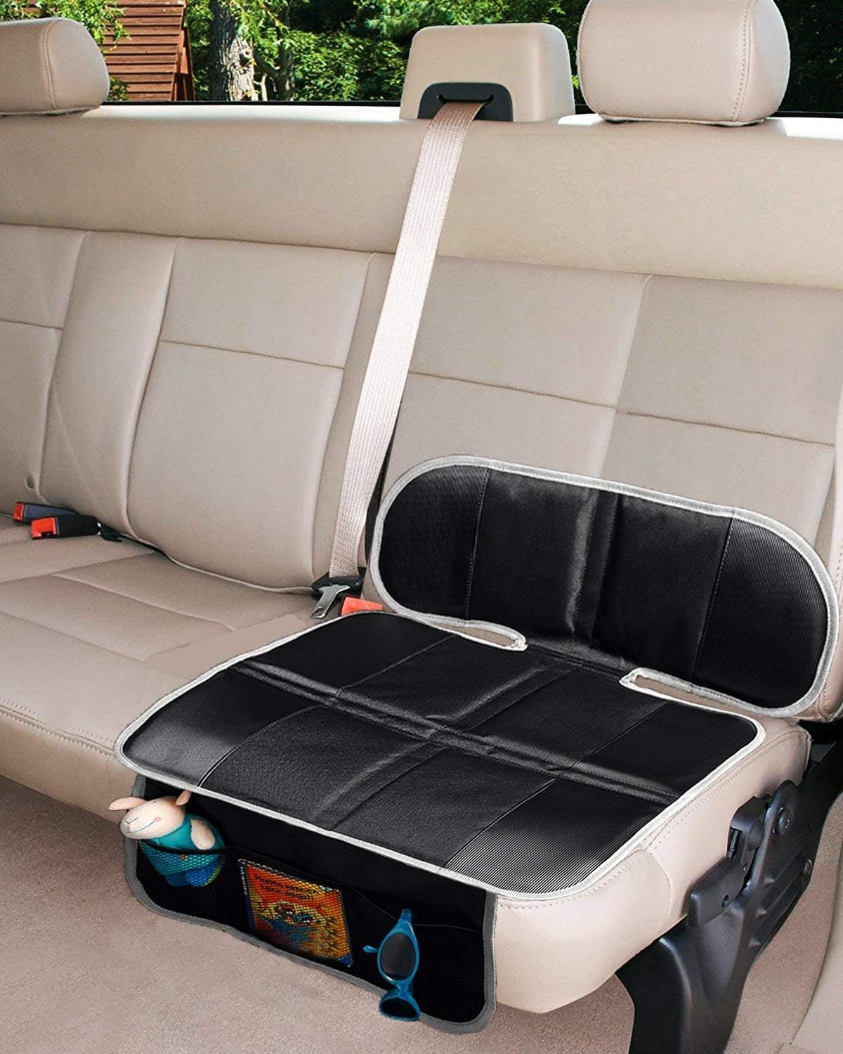 Big Ant Car Seat Protector, Thick Padding Protection for Child & Baby Cars Seats, Dog Mat, Non Slip and Waterproof Protects Automotive Vehicle Upholstery with Extra Storage Pocket (Black)