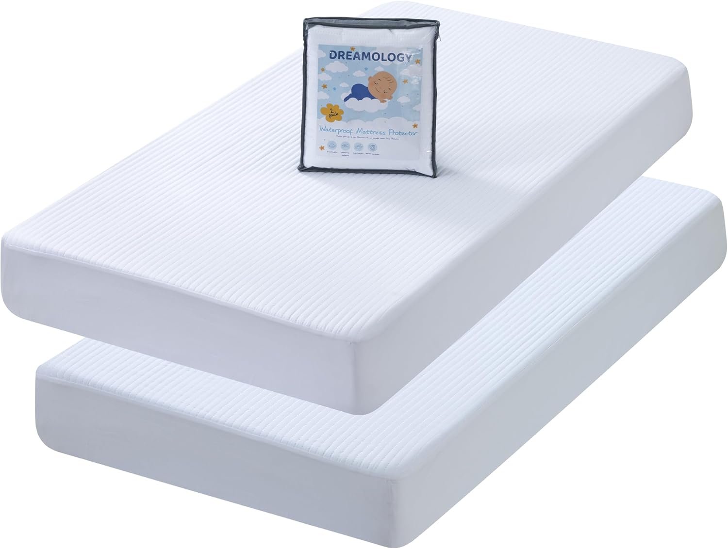 Dreamology Crib Mattress Protector Waterproof,Crib Mattress Pad Cover,2 Pack,100% Waterproof, Noiseless & Machine Wash Standard Mattress Protector Sheet,Quilted Mattress Protector, 52″ x 28″