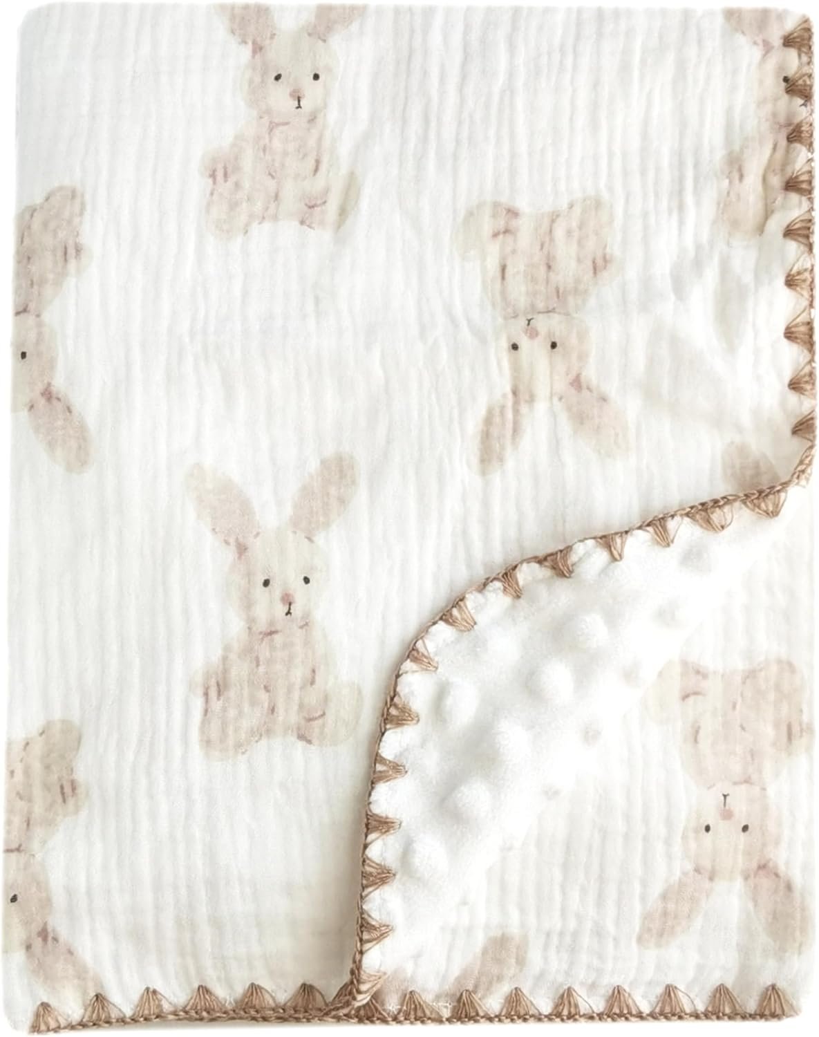 Baby Soft Muslin Thick Blanket Cotton and Dotted Backing Double Layer Receiving Blanket 40″x40″ Bunny