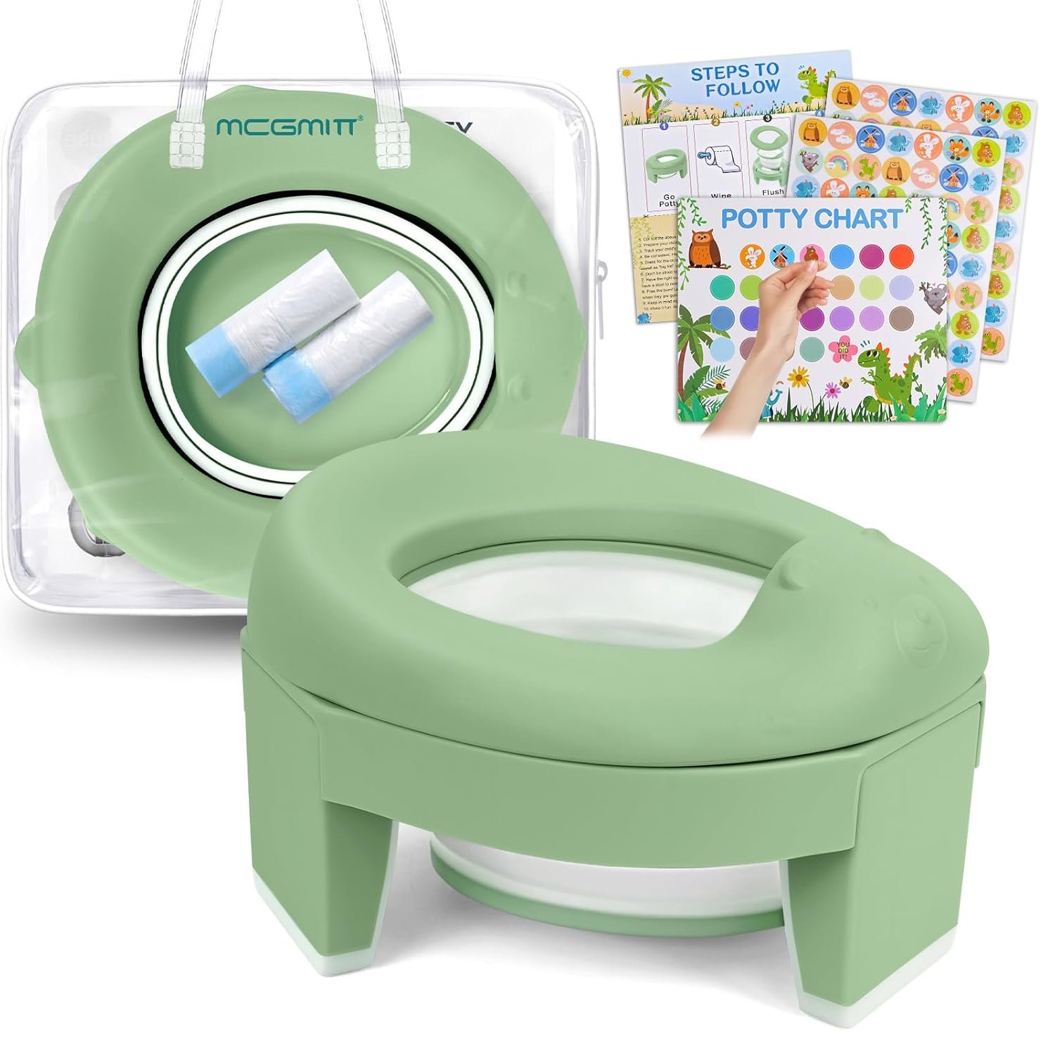 MCGMITT Portable Potty for Kids Travel – Foldable Training Toilet Chair for Toddler Girls with Storage Bags, Potty Training Toilet for Outdoor and Indoor Easy to Clean(Green)