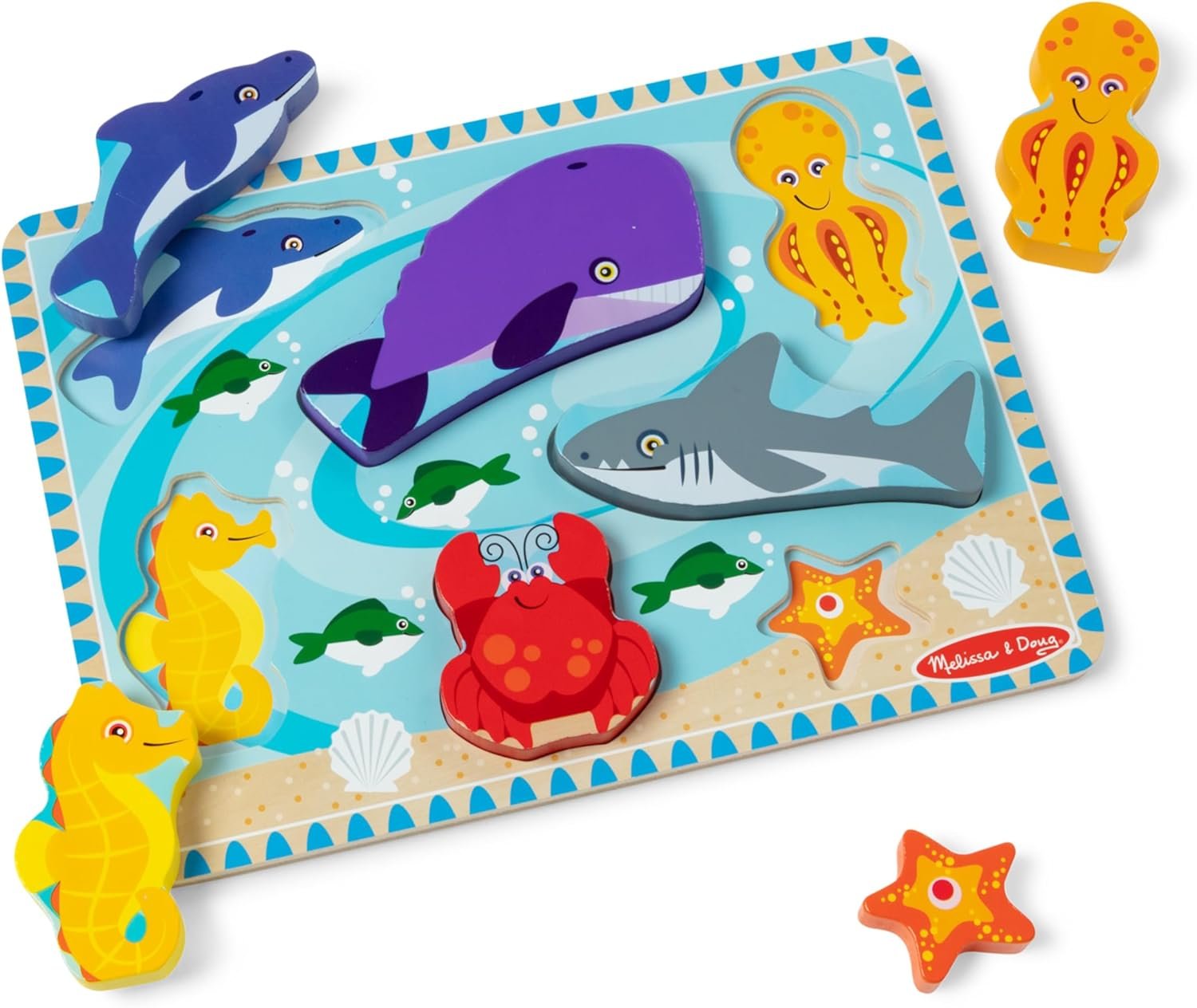 Melissa & Doug Sea Creatures Ocean Wooden Chunky Puzzle – 7 Pieces