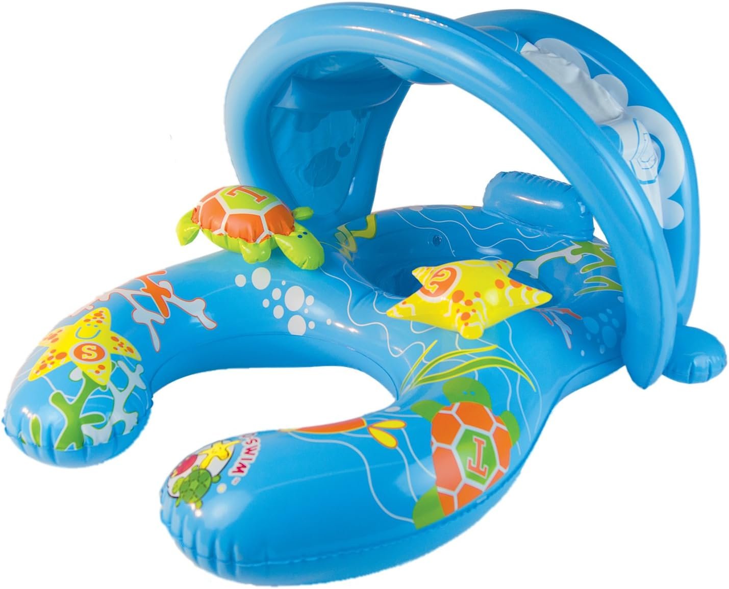 Poolmaster Mommy & Me Baby Pool Float with Sun Shade, Infant and Toddler Swim Float for Ages 8–24 Months, Dual Ring Shared Swim Design with Drop Seat for Comfort and Safety