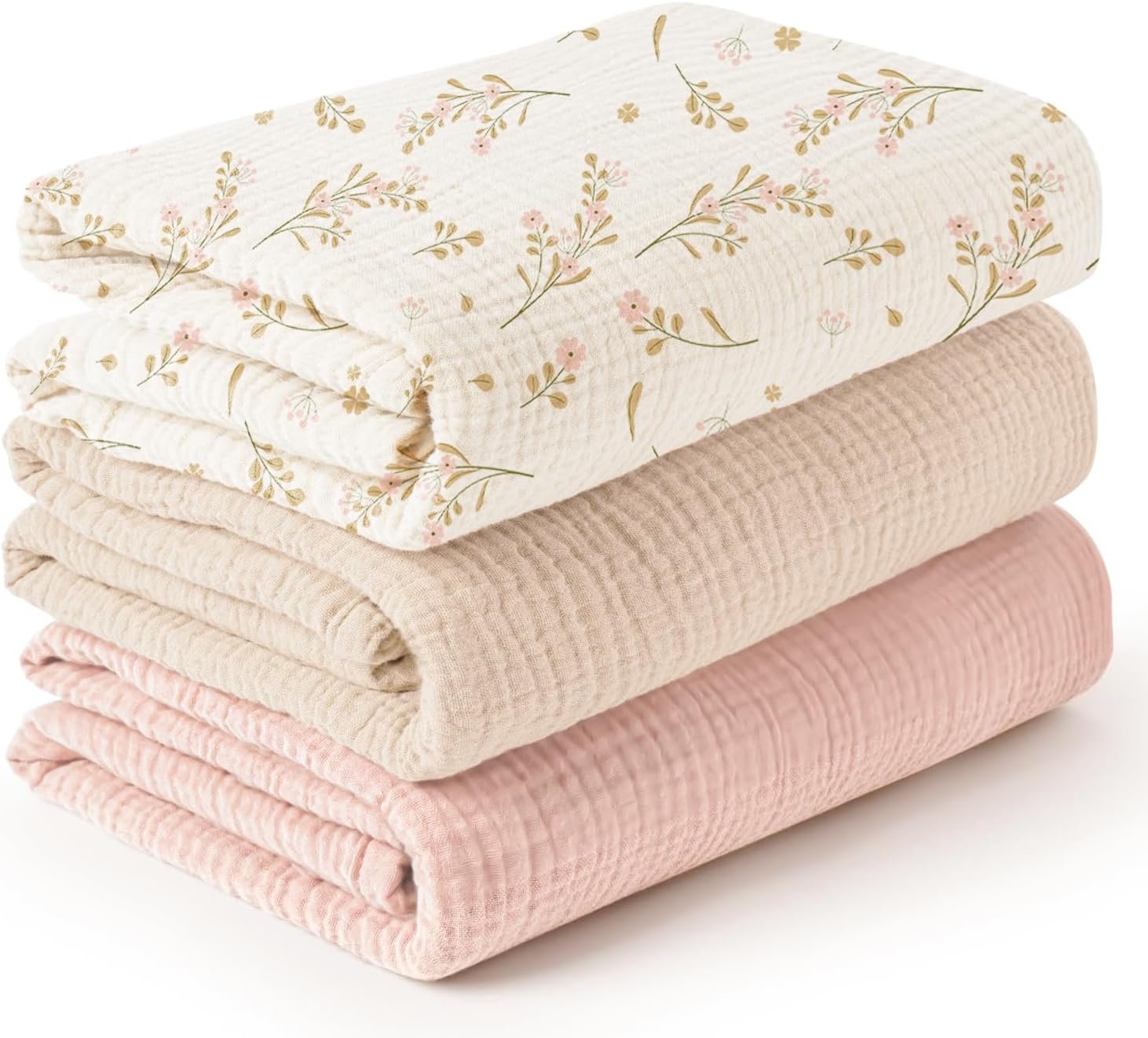 Konssy 3 Pack Muslin Swaddle Blankets for Unisex, Newborn Receiving Blanket, Large 47 x 47 inches, Soft Breathable Muslin Baby Swaddles for Boys & Girls