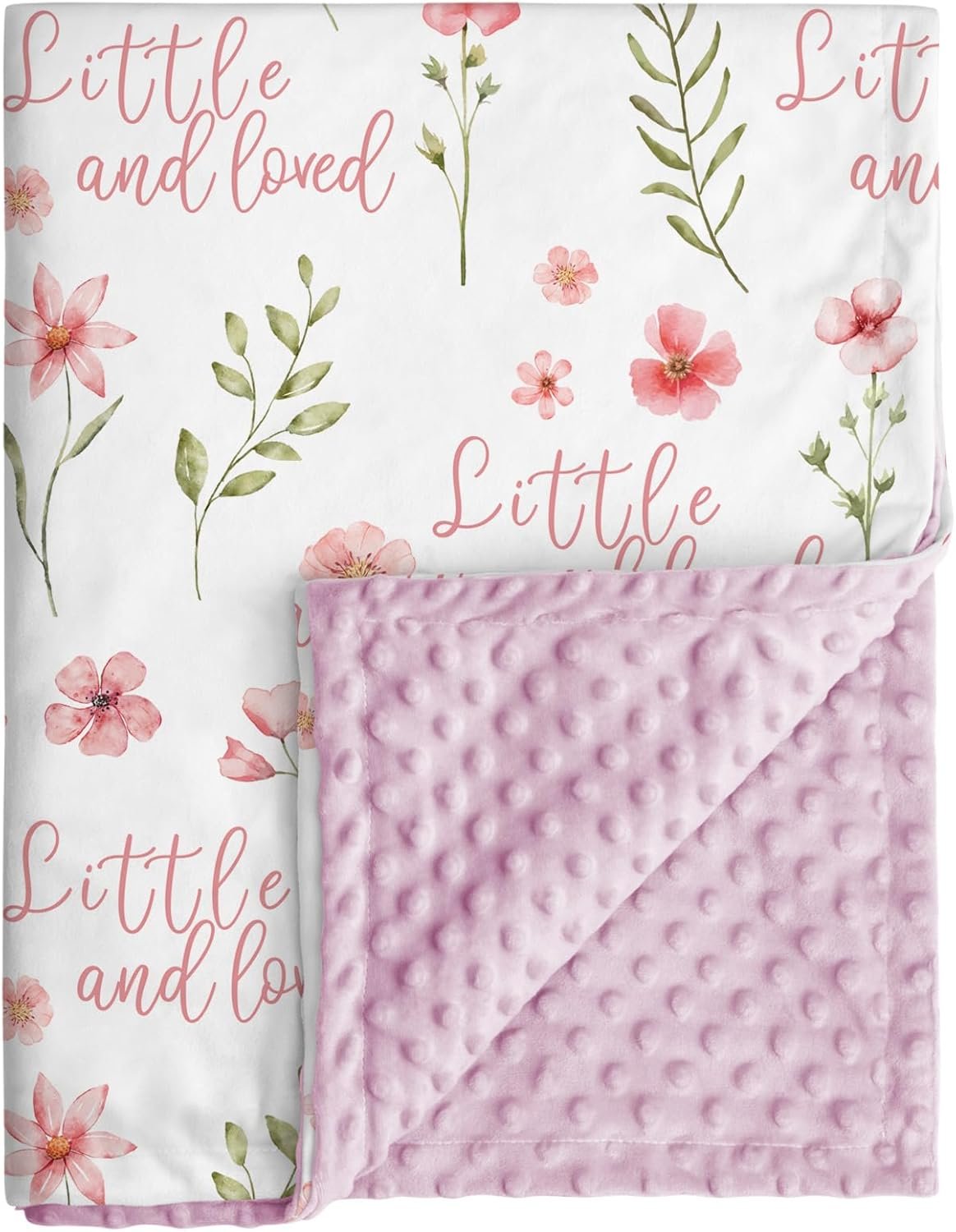 Floral Baby Blankets for Girls – Super Soft Nursery Minky Blanket, Newborn Baby Blanket with Double Layer Dotted Backing, Pink Lightweight Bed Throw Blanket, 30 x 40 Inch