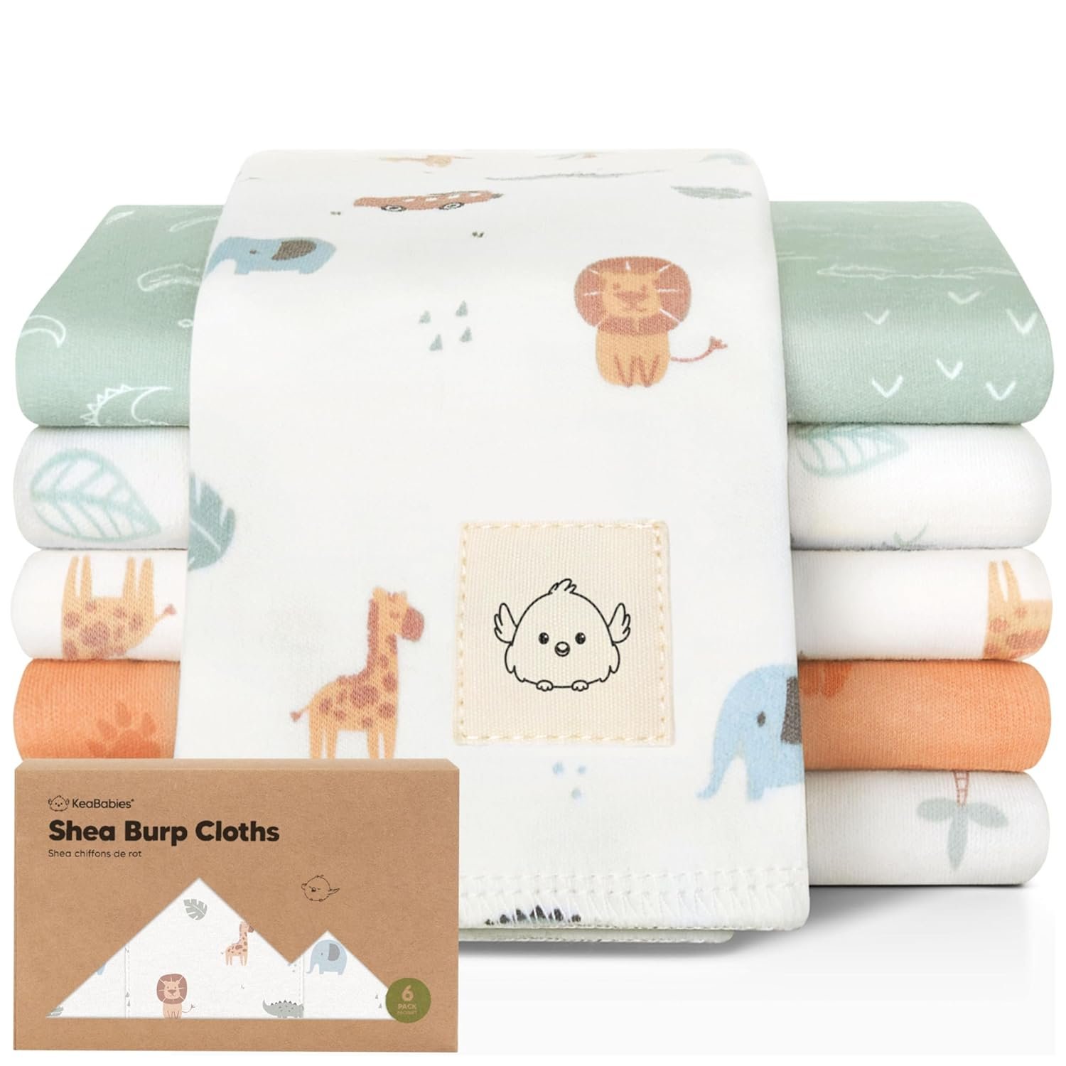 Organic Burp Cloths Baby Boy, Girl – 6-Pack Large 100% Cotton Burping Cloths for Babies, Spit Up Rags, Super Absorbent, Ultra Soft Newborn Rag, Gender Neutral, Machine Washable, Durable (Wilderness)
