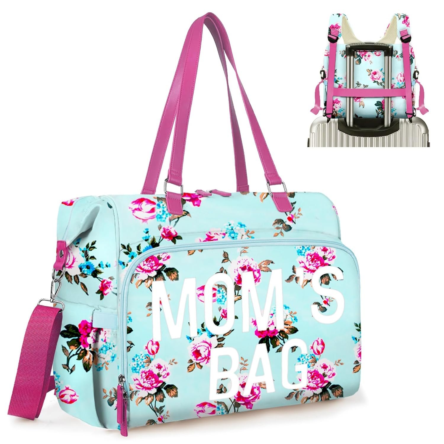 Diaper Bag Tote, Mom Baby Bags for Hospital, Diaper Backpack, Large Capacity Hospital Bags for Labor and Delivery (Blue-Floral MOM’S BAG)