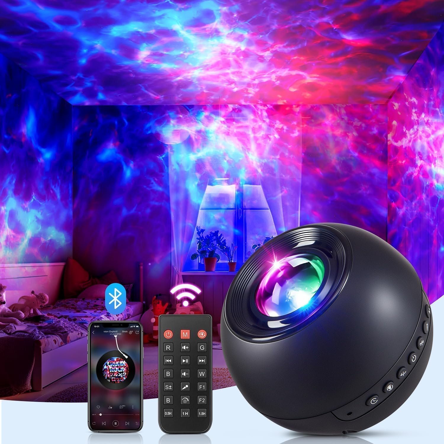 One Fire Upgrade Star Projector Galaxy Light,15 Colors Night Light Projector Lights,Bluetooth&15 White Noise Sound Machine With Light Projector Mood Lighting,Remote Planetarium Projector for Kids Gift