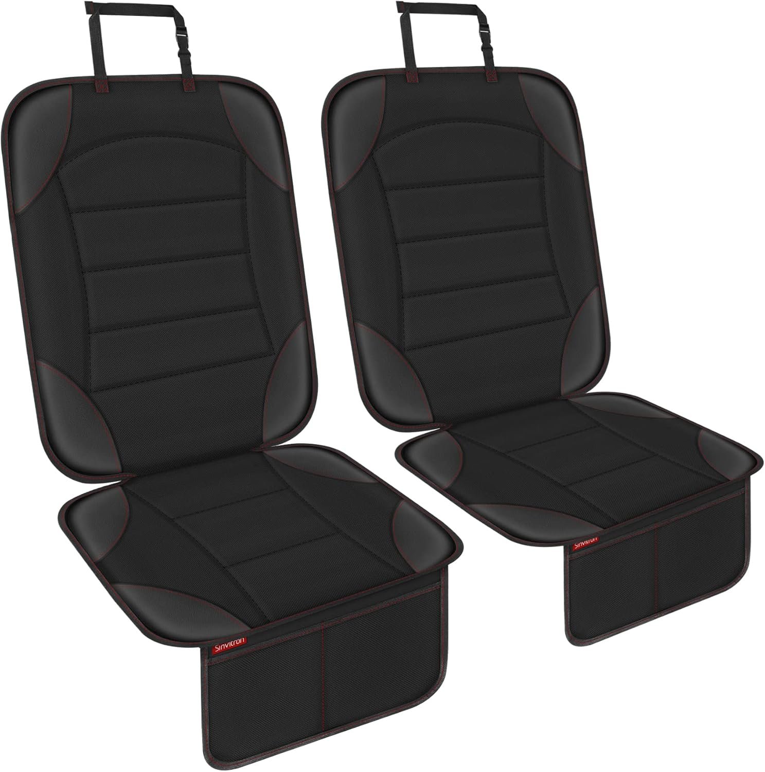 Sinvitron Car Seat Protector for Child Car Seat – Waterproof Non-Slip Leather Mat with 2 Mesh Pockets, Universal Seat Cover for Baby, Pets & Vehicles(2-Pack,Black)