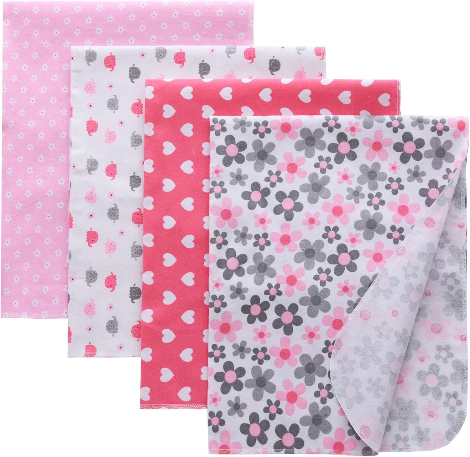 Gina Era Flannel Receiving Blankets, Baby Swaddle Blankets 100% Cotton 4 Pcs One Size 30 X 30 Inch for Baby Boy or Baby Girl (Style11)