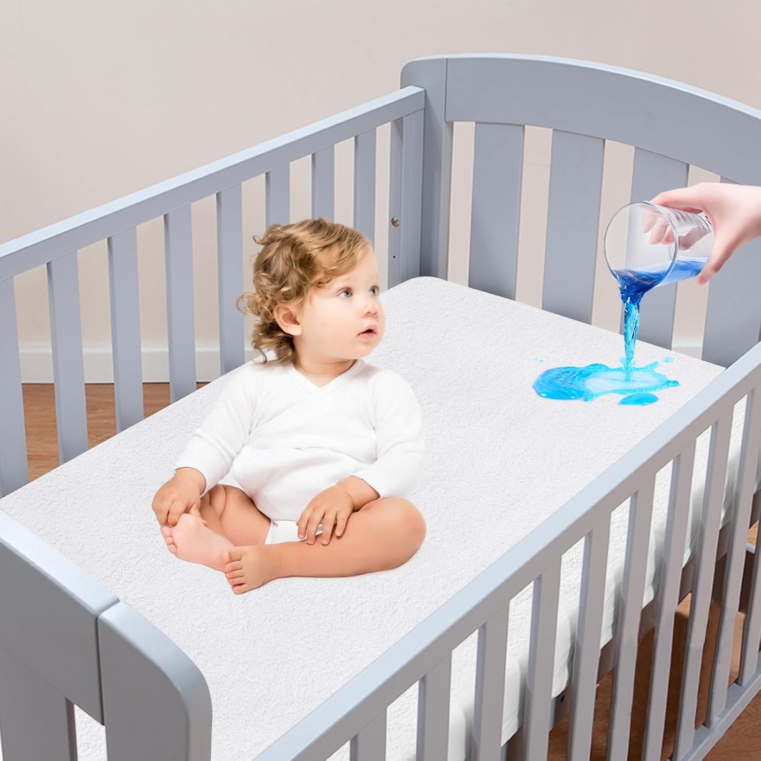 Moonsea Crib Mattress Protector Waterproof,Mattress Cover Protector, Smooth Top Mattress Protector for Kids, Breathable Skin Friendly and Noiseless Fitted Sheet,Viscose Terry Top,1 Pack