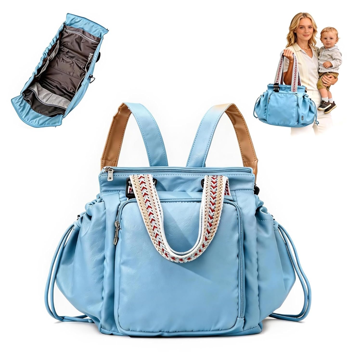 Everyday Bag Tote for Women Large Capacity with 15 Compartments Travel Work Shoulder Bag Convertible Diaper Backpack Organizer Water-Resistant Lay-Flat Hospital Essentials for Teacher Work Daily Use