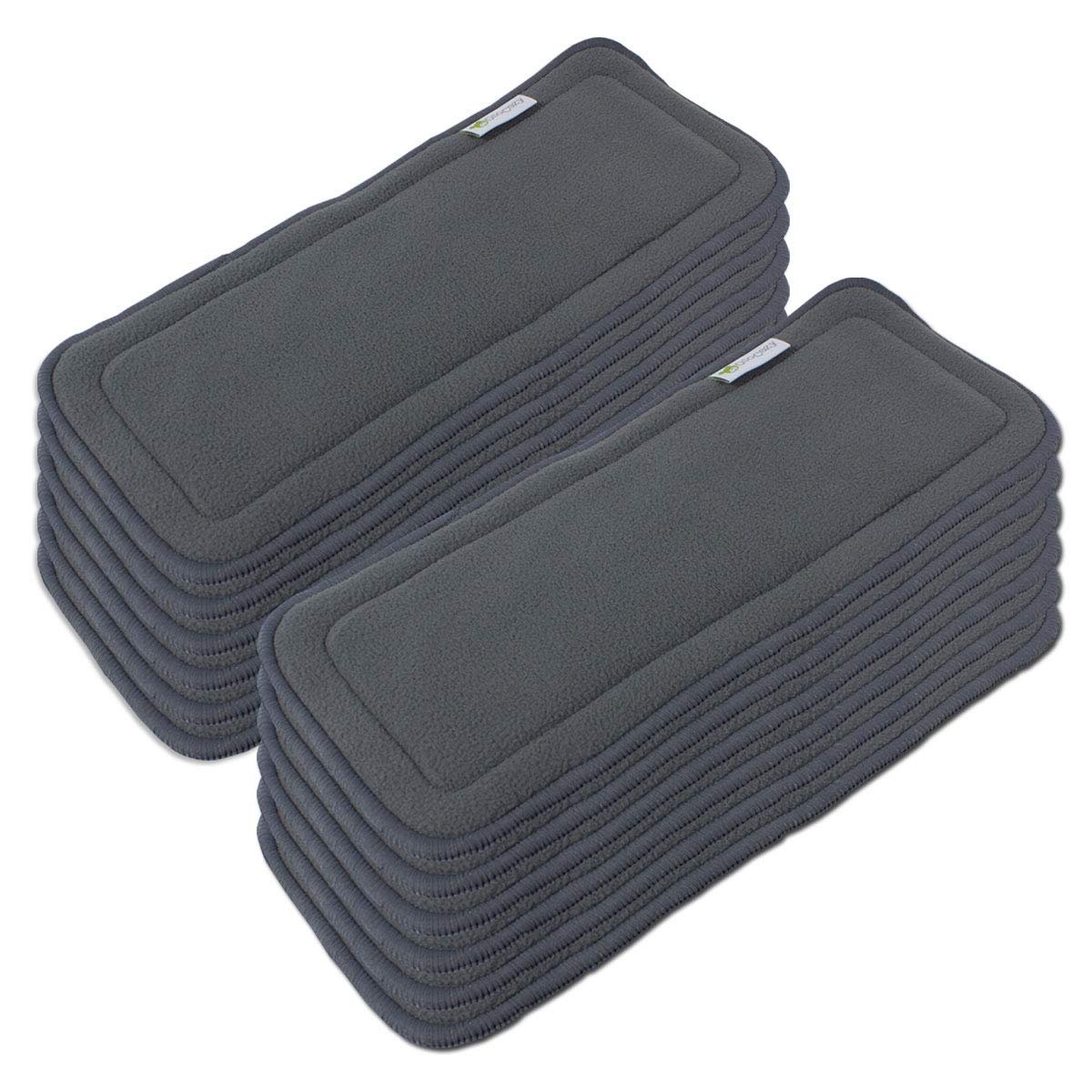 OsoCozy Charcoal Fleece Cloth Diaper Inserts, 5 Layers, 12 Pack, Washable, Soft, Highly Absorbant – Size 2 (5×13.5 inches) – Fits Newborn to 35 lbs
