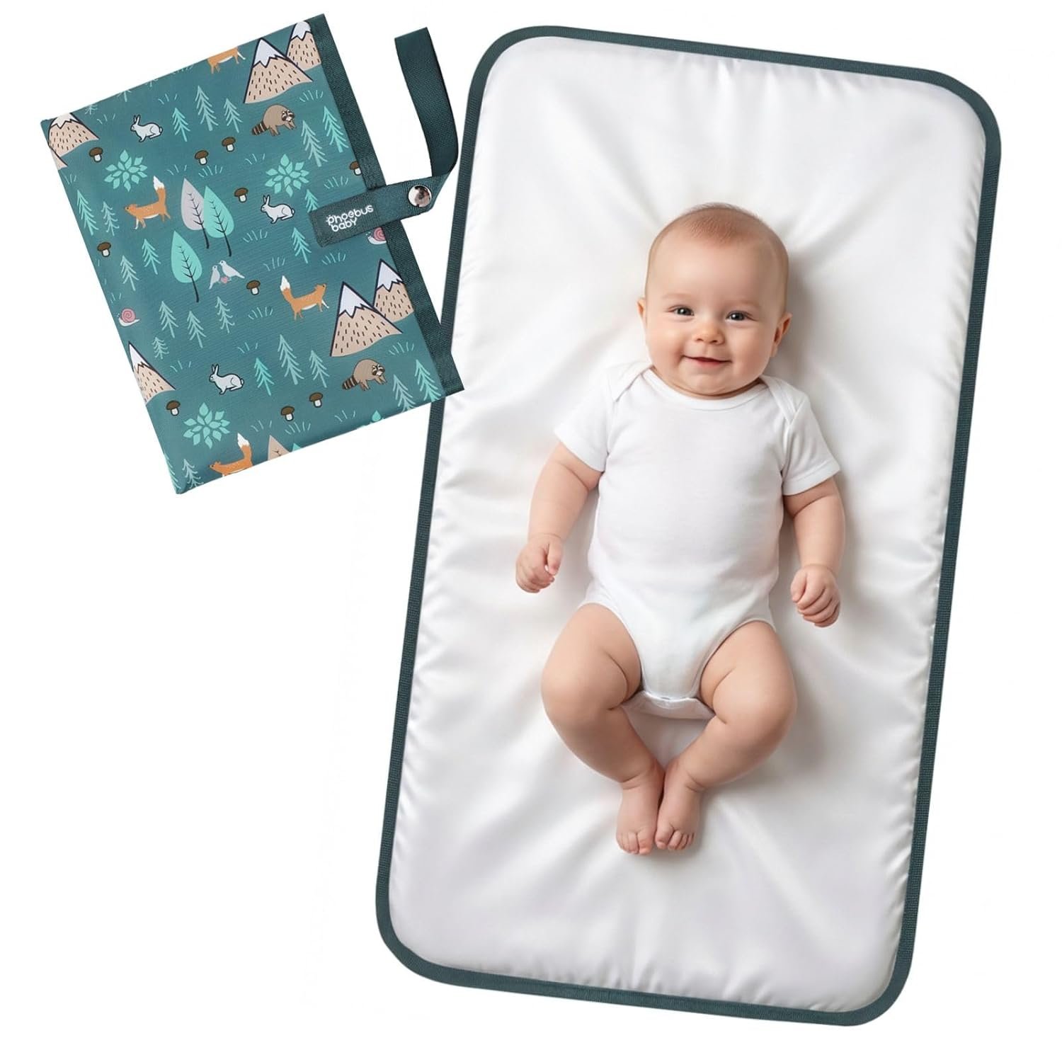 Portable Diaper Changing Pad for Baby – Waterproof Compact Changing Mat with Wrist Strap – Wipeable Travel Changing Pad for Diaper Bag – Gifts for Baby Shower by PHOEBUS BABY(Woods)
