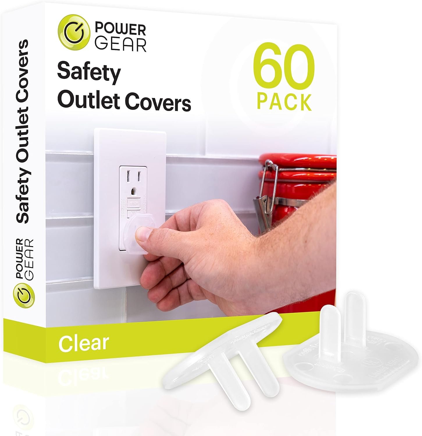 Power Gear Child Safety Electrical Outlet Covers, Tamper‑Resistant Plug Protectors for Standard Wall Outlets, Baby‑Proof & Child‑Proof Safety Caps, Clear, 60 Pack, 54615