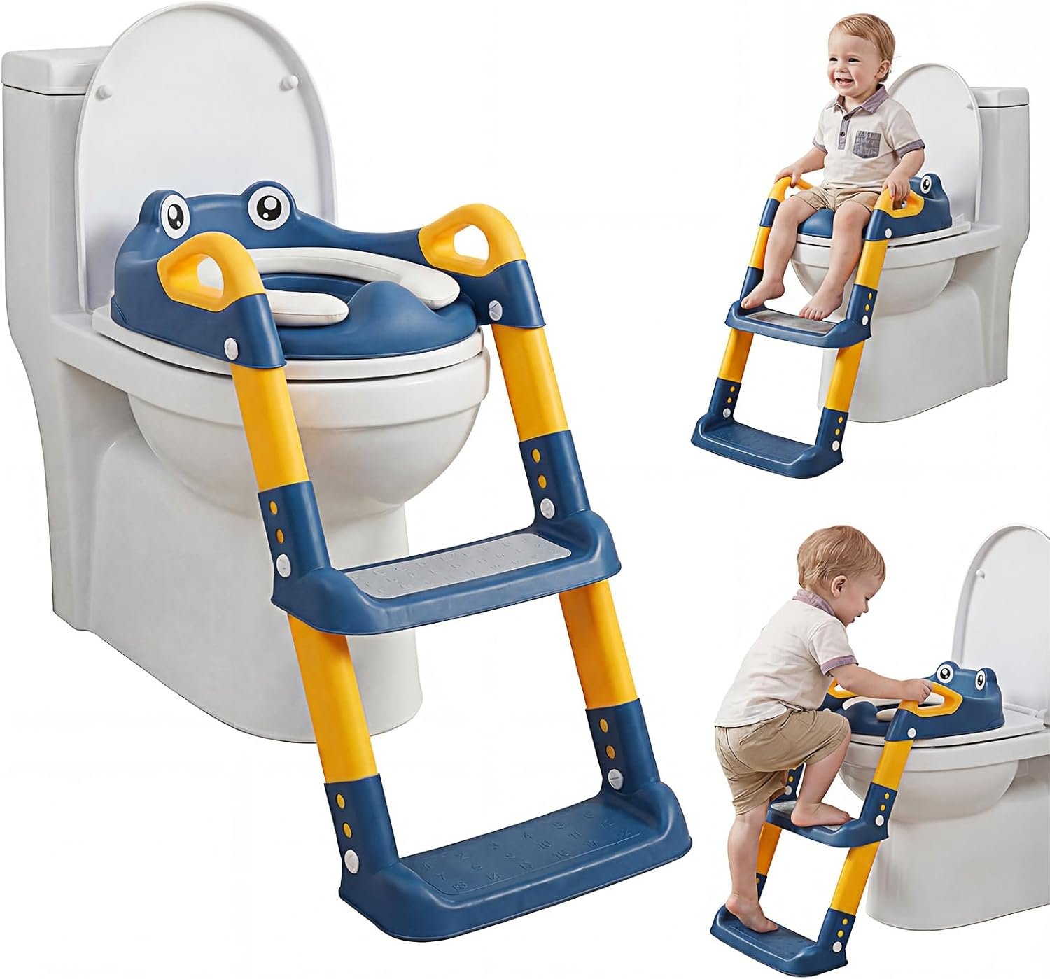 Kids Potty Training Seat, Detachable Toddler Toilet Seat Ladder with Adjustable Height PVC Soft Cushion for Toddlers Boys Girls(blue)