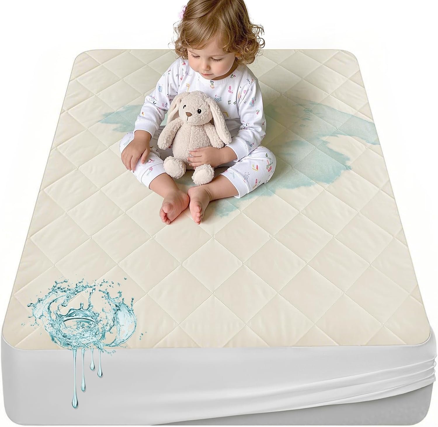 Organic Crib Mattress Protector – Top&Side Waterproof, 100% Waterproof Crib Mattress Protector, Breathable Cotton Toddler Mattress Protector, Baby Crib Mattress Cover Fitted 52x28x9 in