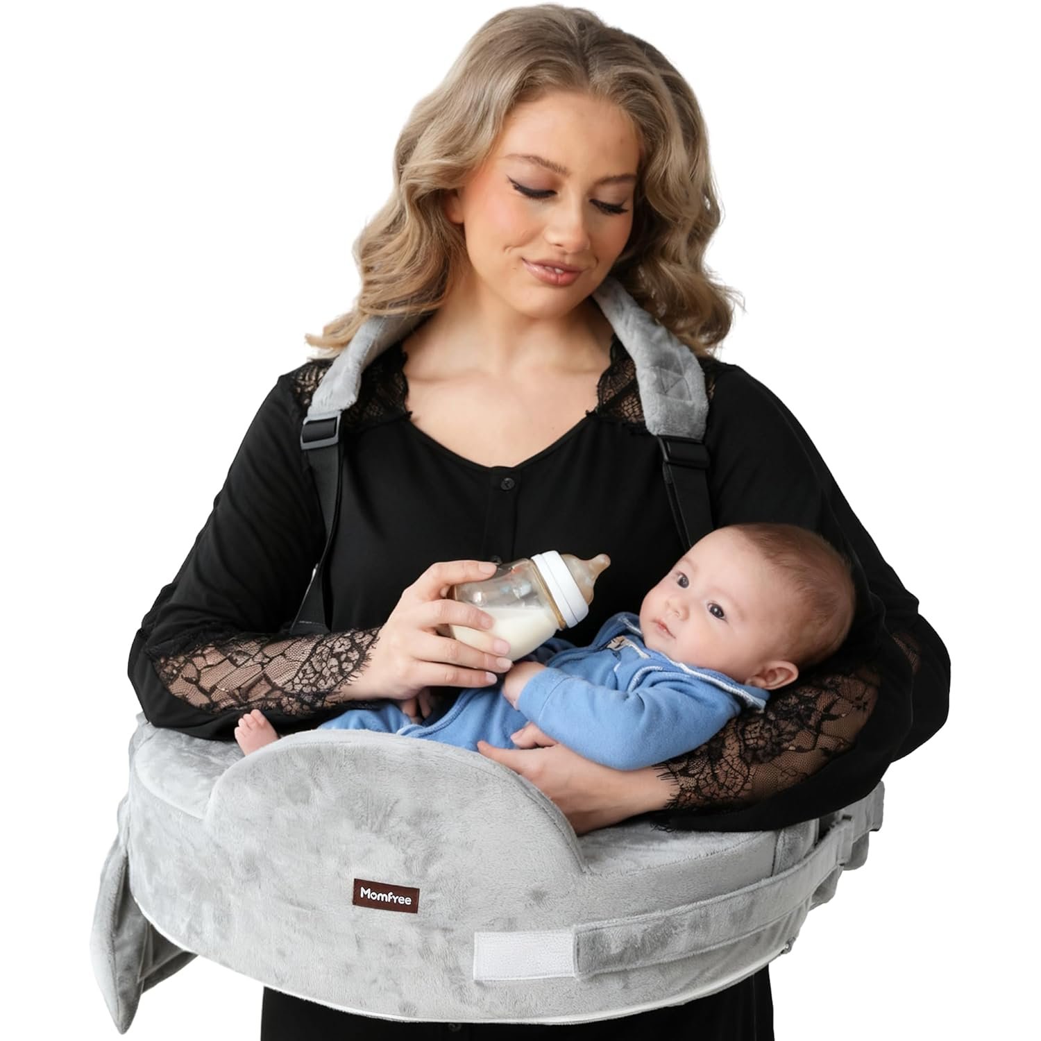 Nursing Pillow for Standing/Sitting Use- Springy Memory Foam for Support & Comfort, Large Breast Feeding Pillow – Safety Fence, Adjustable Waist Belt and Support Backrest, Removable Cover with Pocket