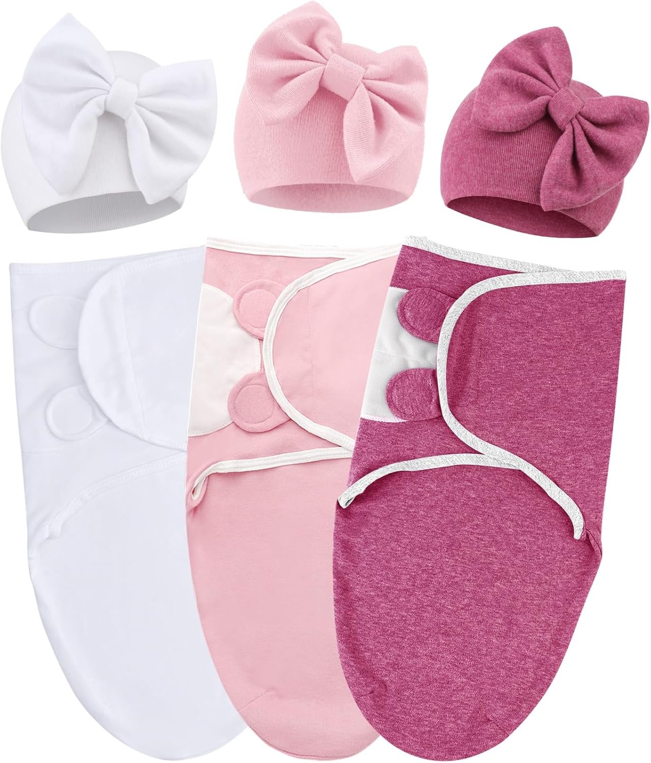 AQOKKA Baby Swaddle Sleep Sacks with Big Bow Hats Cotton Adjustable Swaddle Blankets Wrap Nursery Swaddles for Newborns Boy Girl Infant 0-3 Months