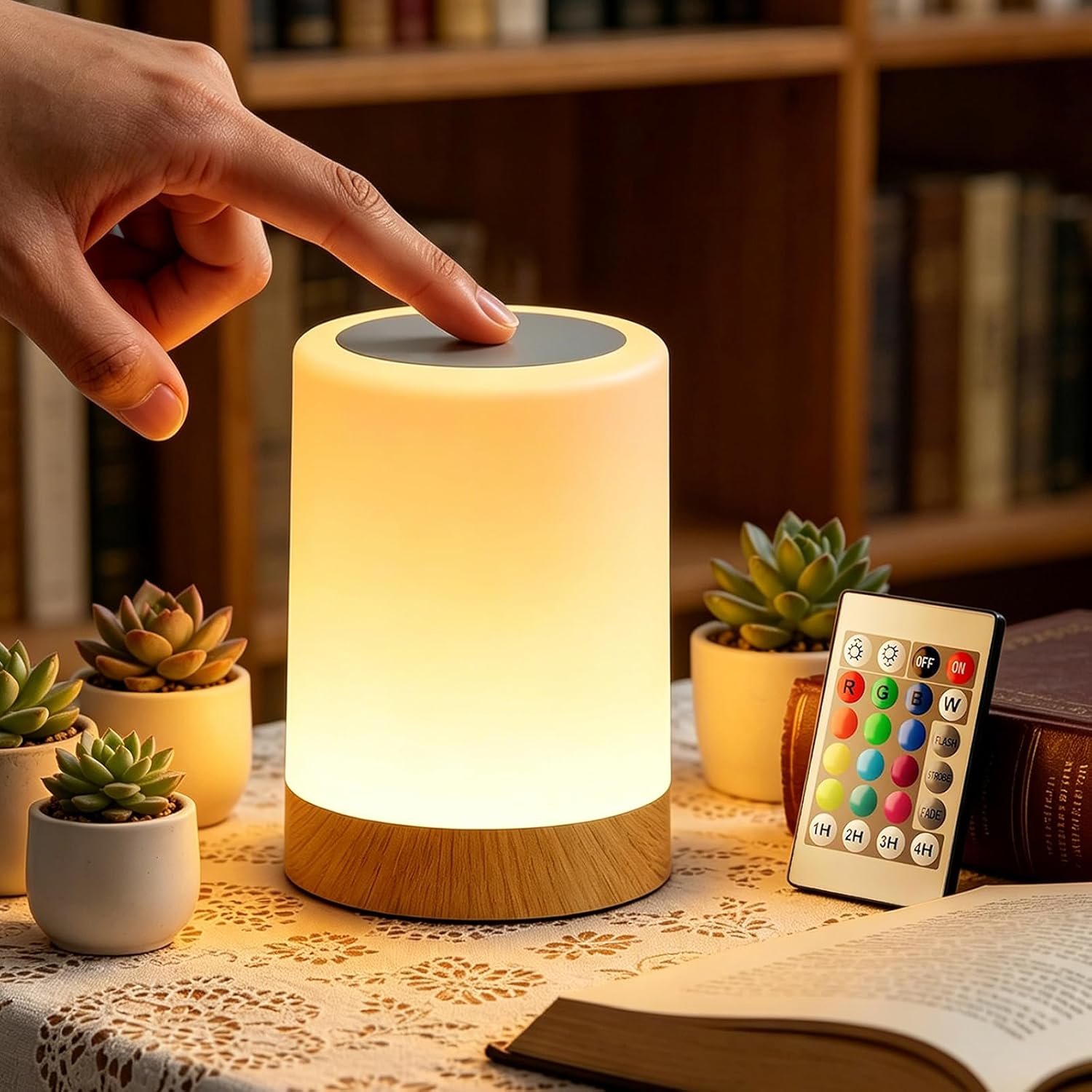 Touch Bedside Lamp, Dimmable Night Light for Baby Nursery, 13 RGB Colors & 5 Brightness Levels, Portable Rechargeable Table Lamp for Nightstand, Kids, Bedroom, Office, Camping