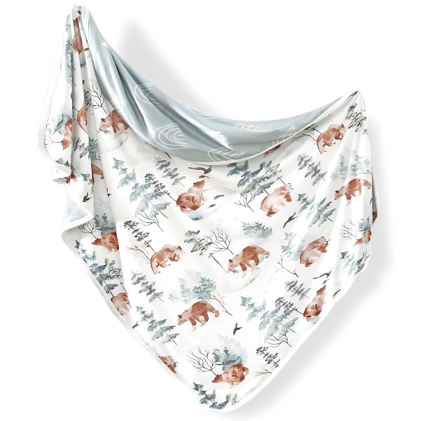 GRSSDER Baby Blankets Super Soft Jersey Knit Swaddle Blanket for Baby Girls and Boys, Double Layer Receiving Blankets 34 x 44 Inches Extra Large for Swaddling, Cute Bear
