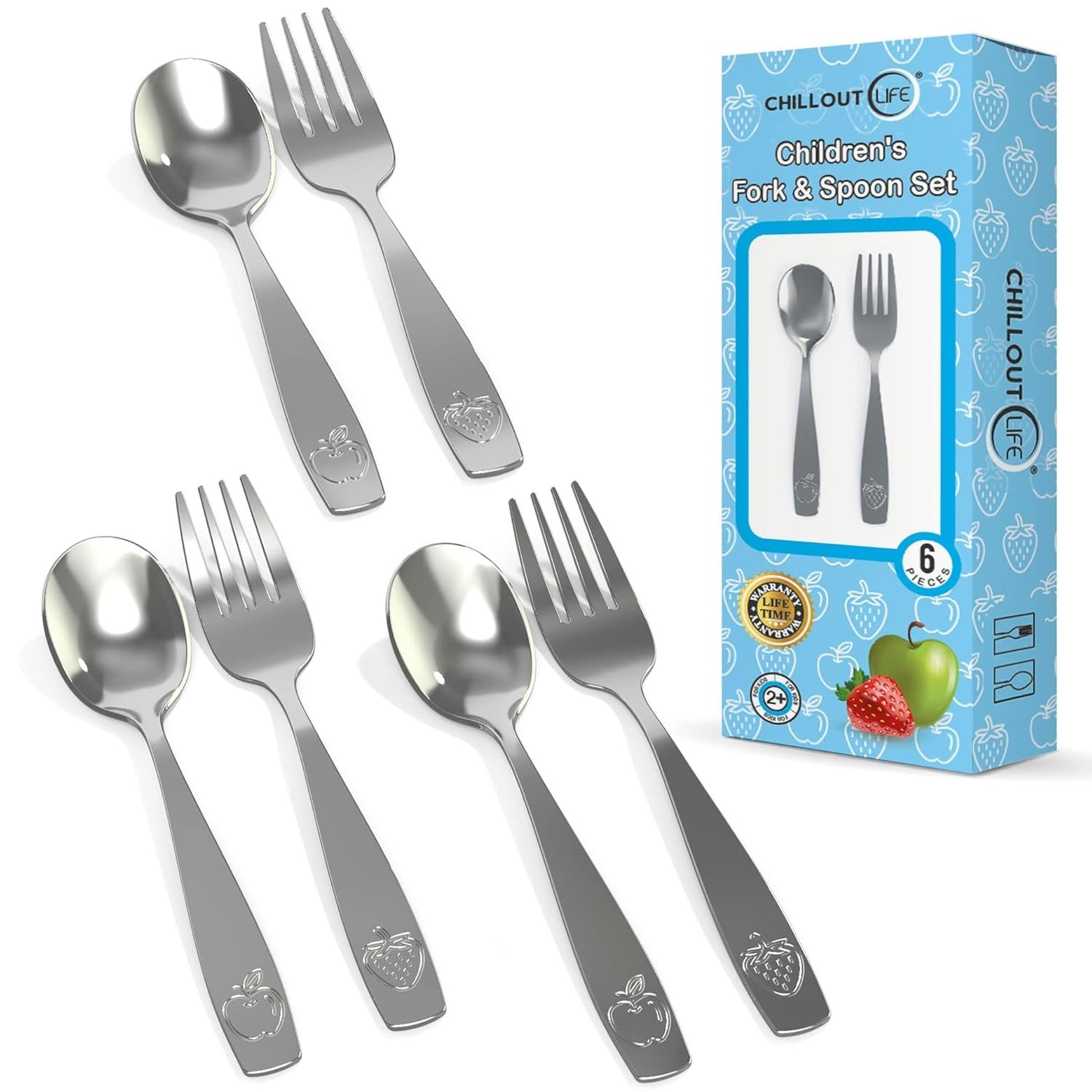 CHILLOUT LIFE Stainless Steel Kids Silverware Set 6 Pieces – Child and Toddler Safe Flatware – Kids Utensil Set – Metal Kids Cutlery Set (Includes 3 Small Kids Spoons & Kids 3 Forks)