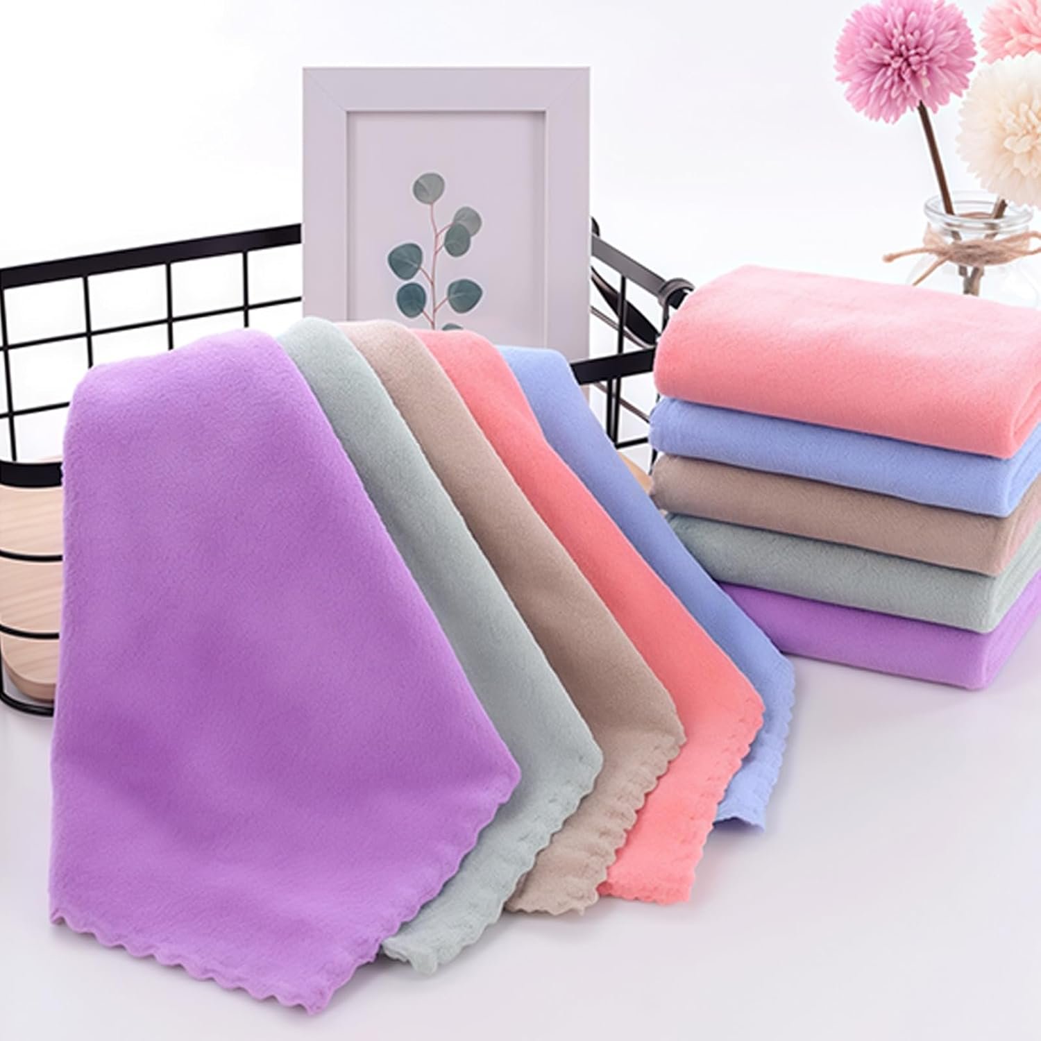 Baby Burp Cloths and Washcloths, Ultra Soft & Absorbent Coral Fleece Cloths, Hypoallergenic for Sensitive Skin, Newborn, Infant, Toddler Essentials (Color May Vary)